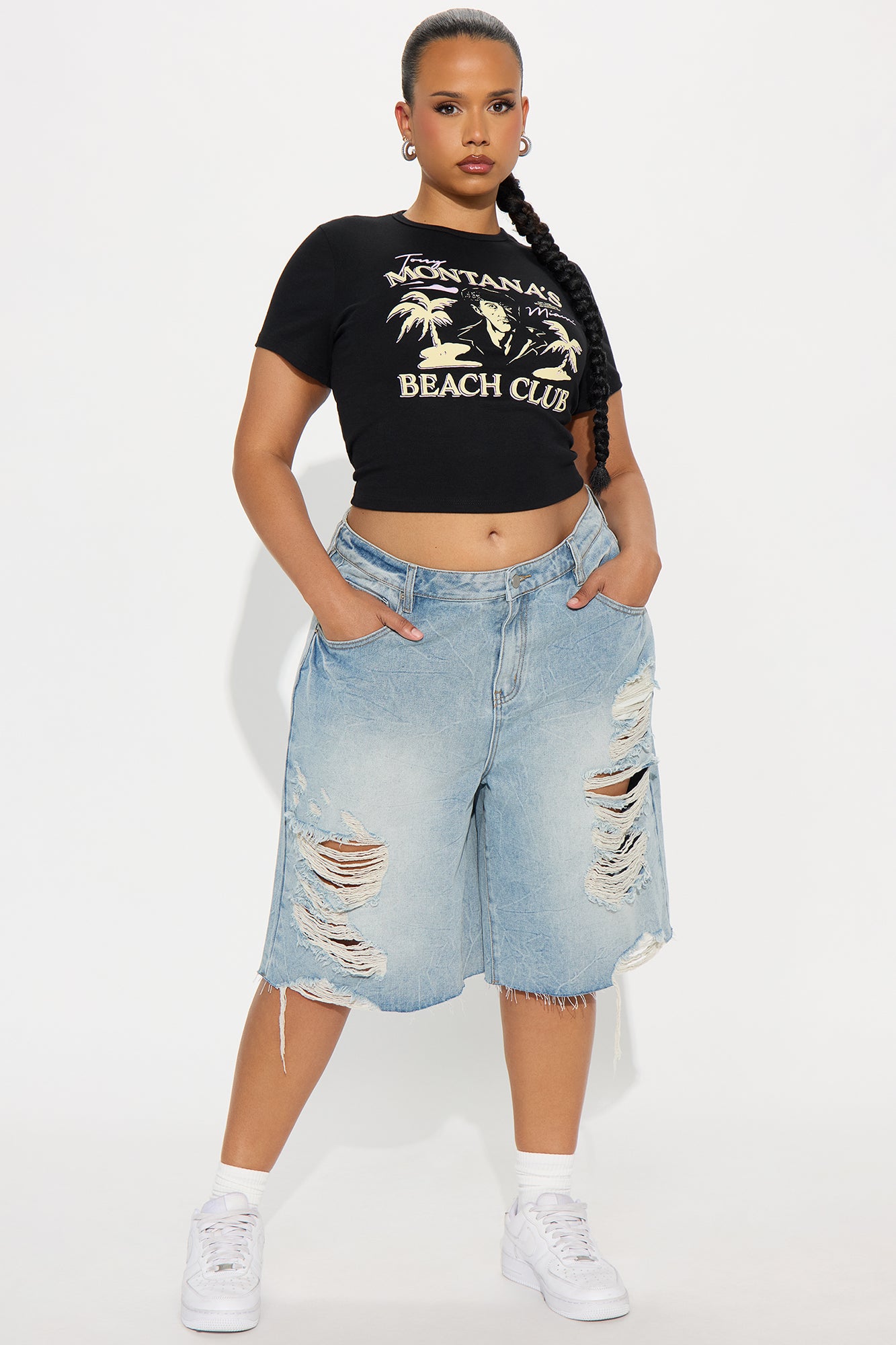 Watch Me Go Ripped Denim Shorts - Vintage Wash - Image 4