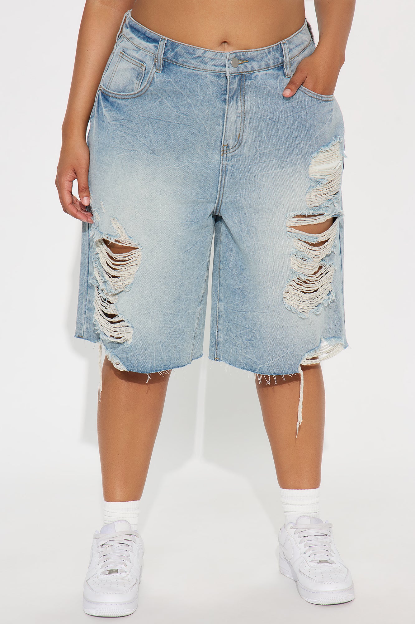 Watch Me Go Ripped Denim Shorts - Vintage Wash - Image 5