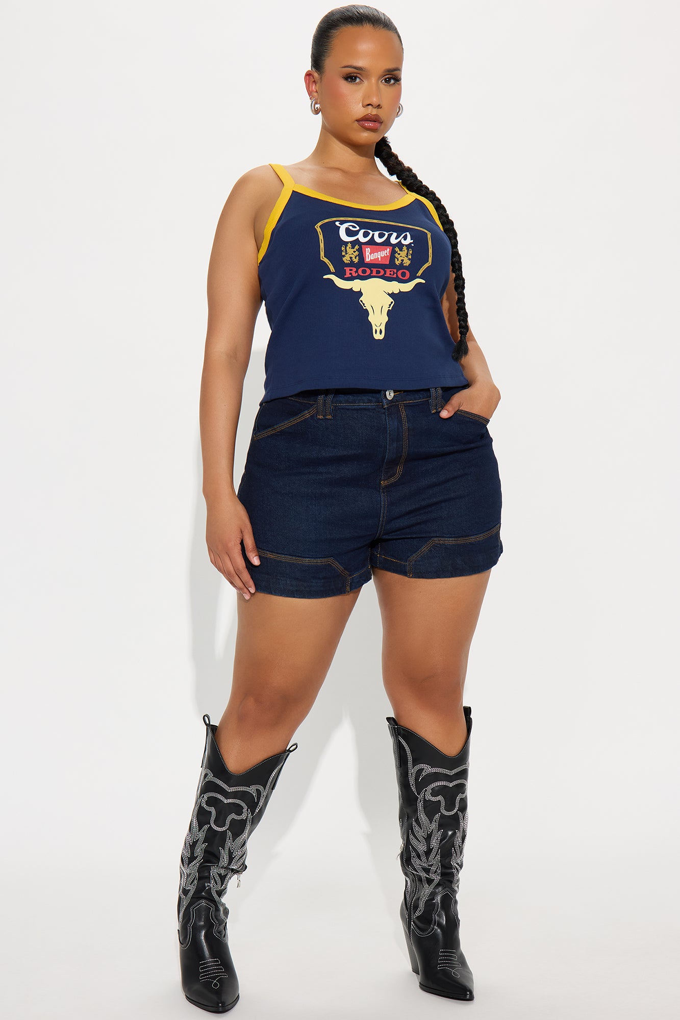 Tay High Rise Utility Denim Shorts - Dark Wash - Image 4