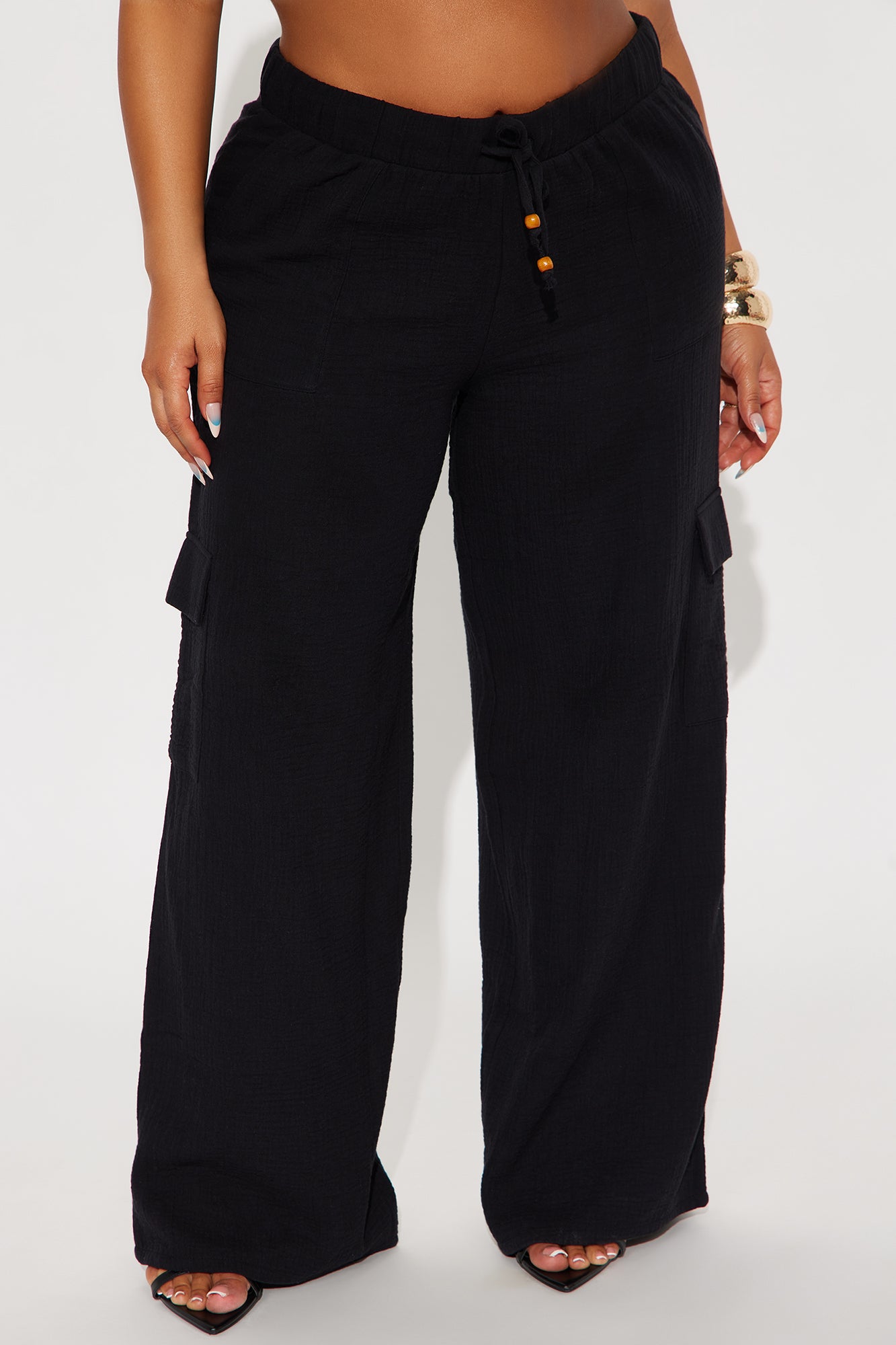 Keep It Simple Gauze Cover Up Cargo Pants - Black - Image 5
