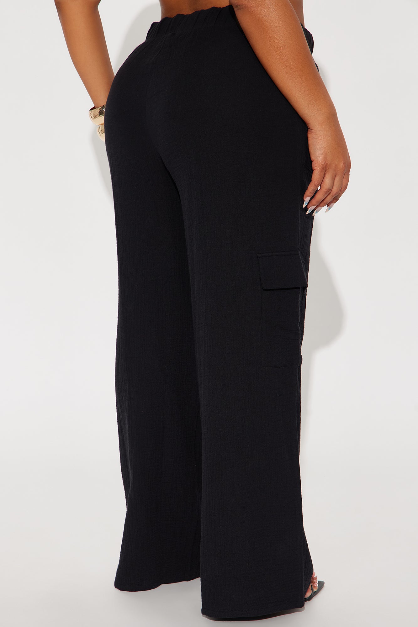 Keep It Simple Gauze Cover Up Cargo Pants - Black - Image 6
