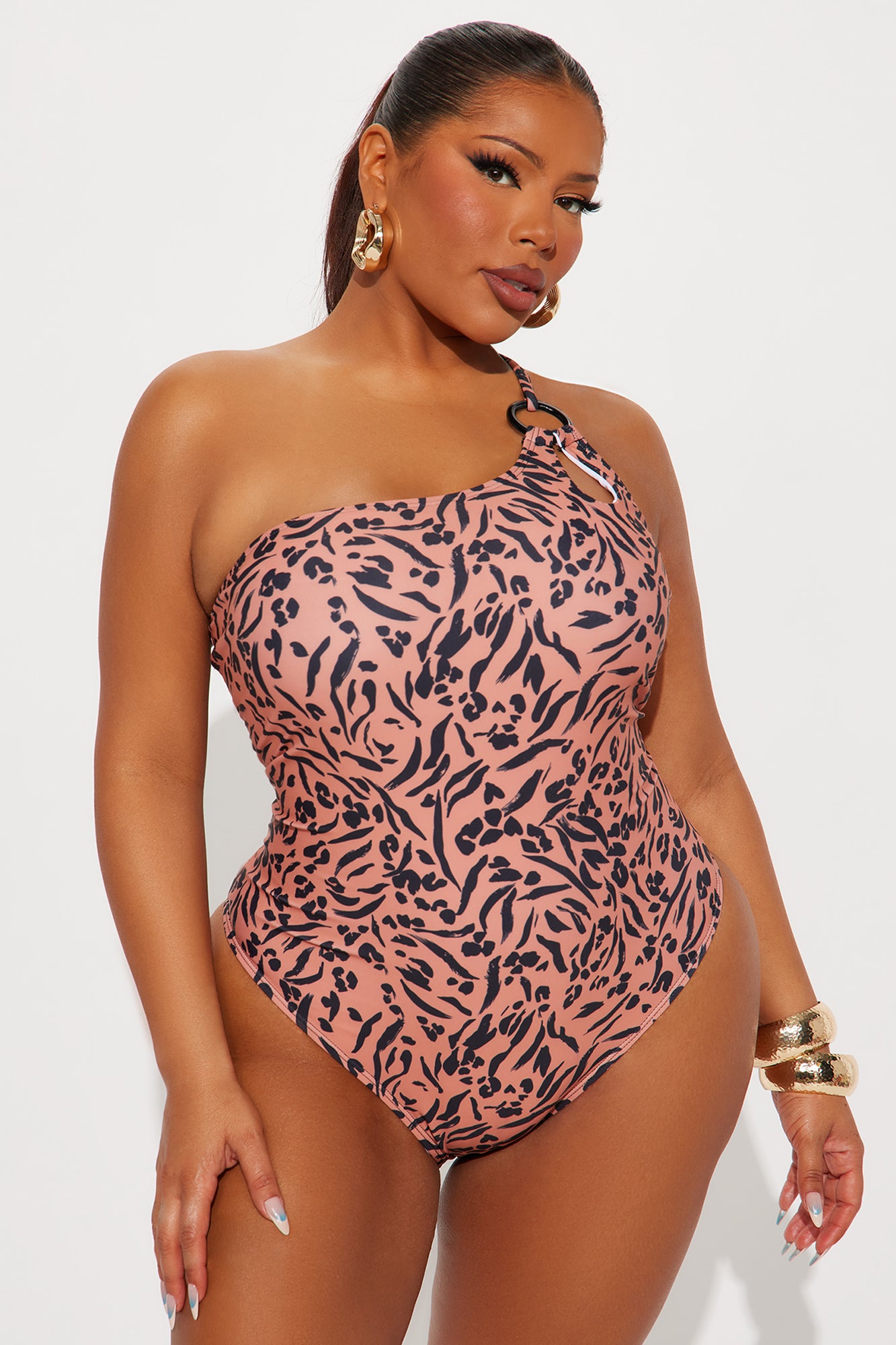 Pauline One Shoulder O-Ring 1 Piece Swimsuit - Brown/combo - Image 4