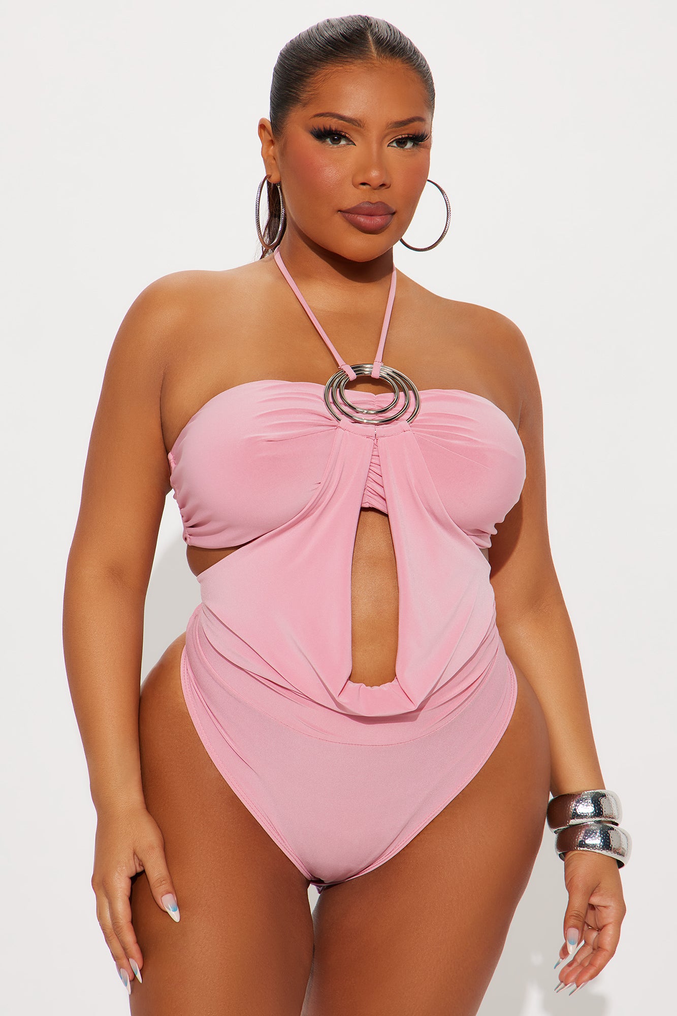 Marley Cut Out Y-Neck Halter Bodysuit - Pink - Image 5