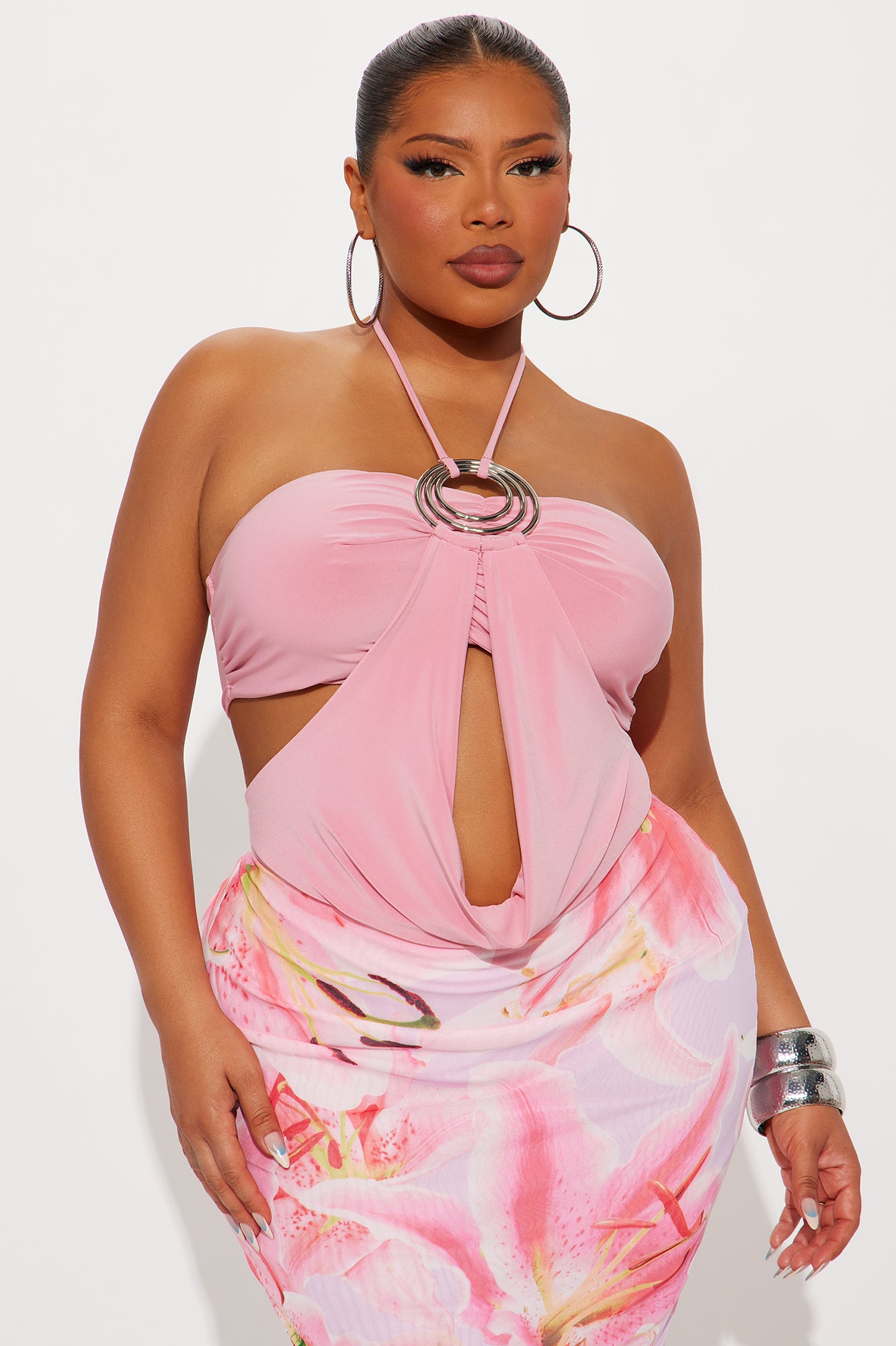 Marley Cut Out Y-Neck Halter Bodysuit - Pink - Image 7