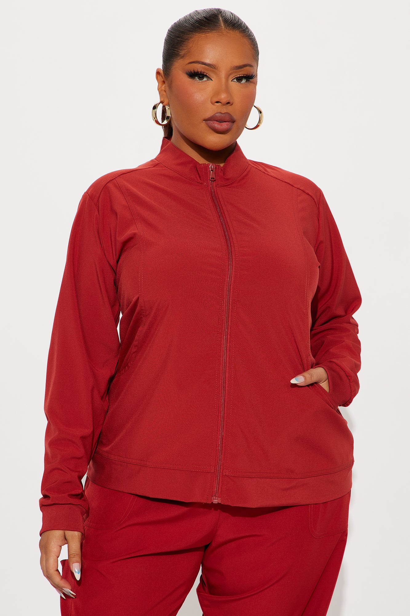 On The Daily Scrub Uniform Zip Up Jacket - Rust - Image 4