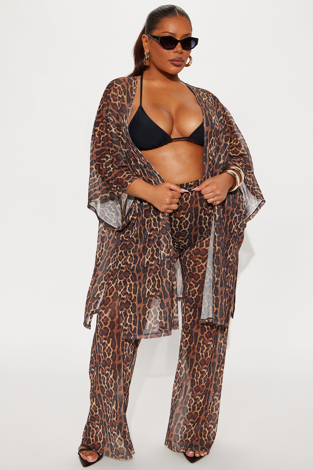 Maui Mix And Match Mesh Cover Up Kimono - Brown/combo - Image 5