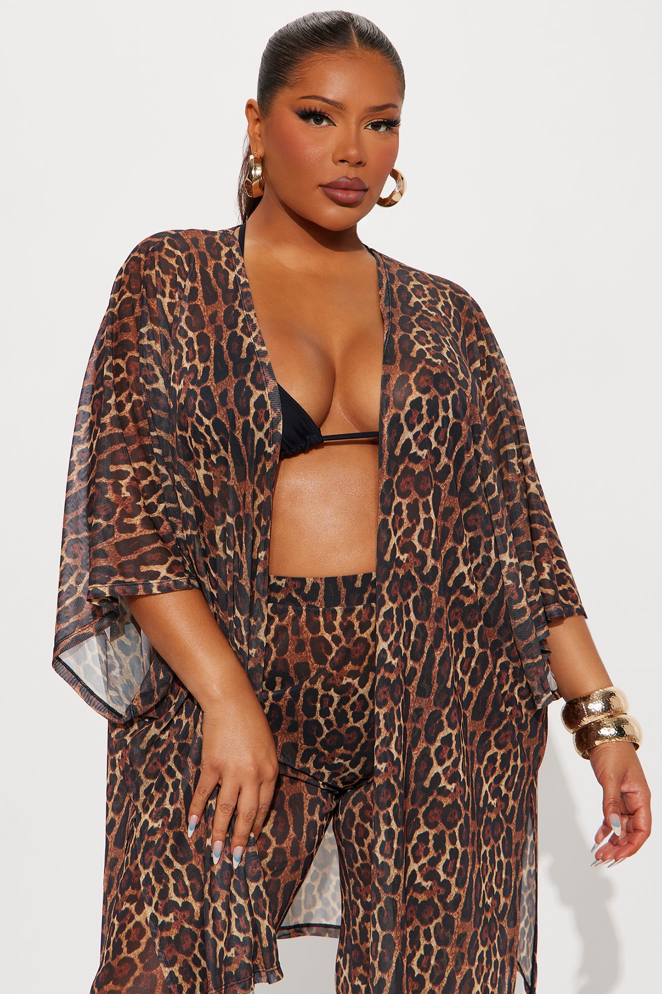 Maui Mix And Match Mesh Cover Up Kimono - Brown/combo - Image 4