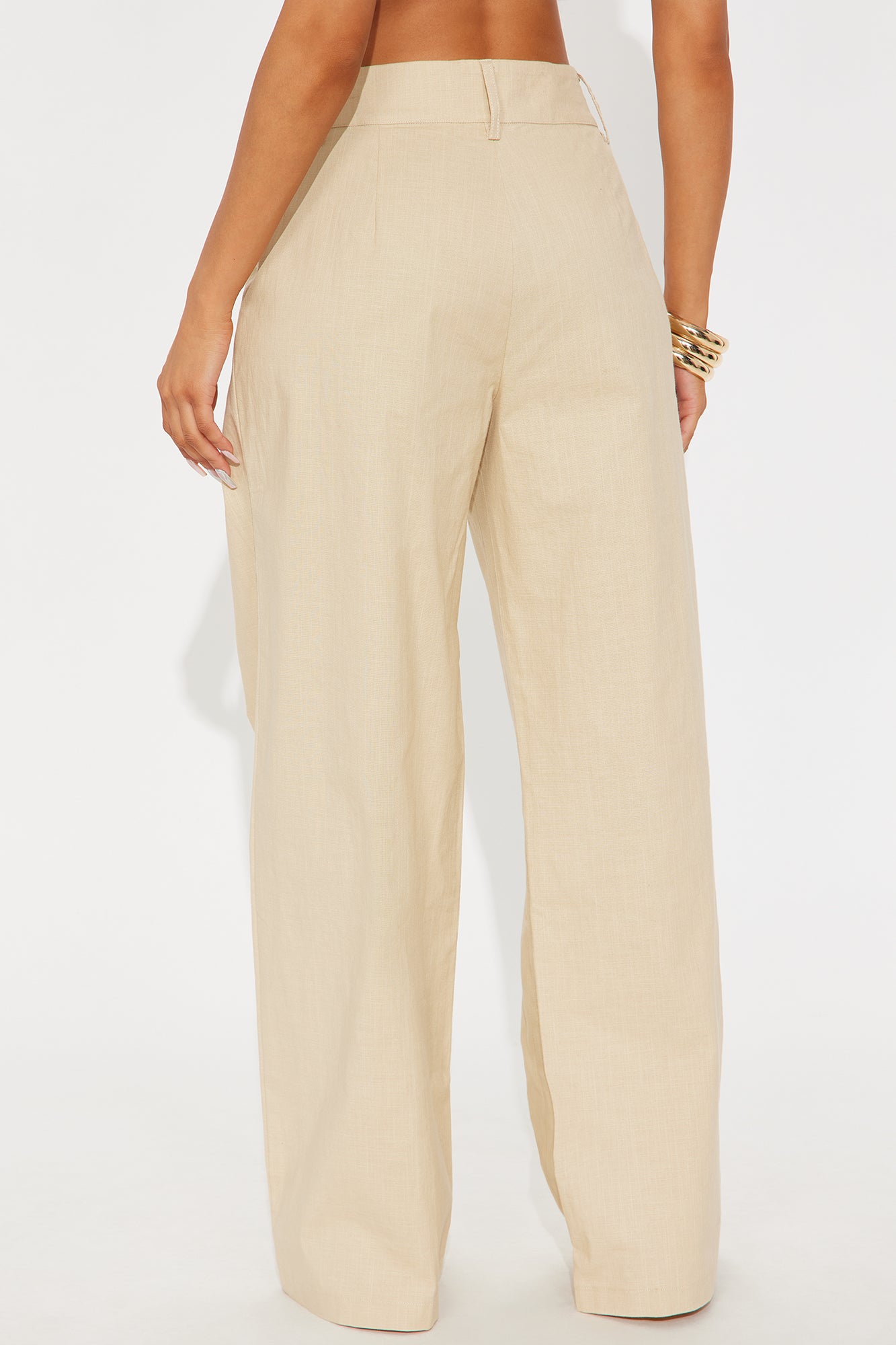 Peyton Wide Leg Double Belted Linen Pant - Khaki - Image 3