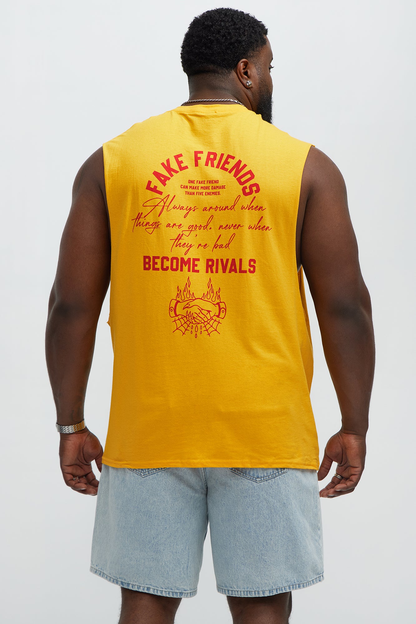 Fake Friends Muscle Tee - Gold - Image 6