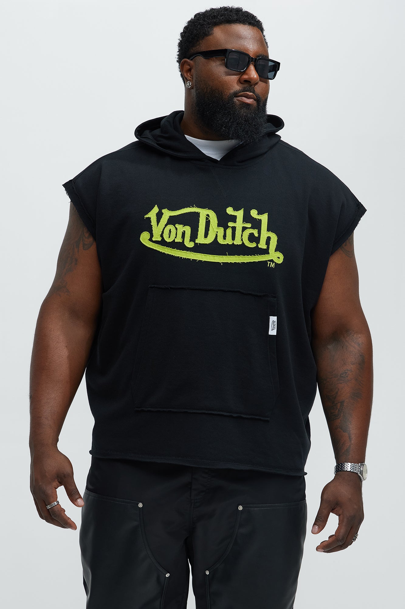 Von Dutch Contrast Stitch Sleeveless Hoodie - Black - Image 5