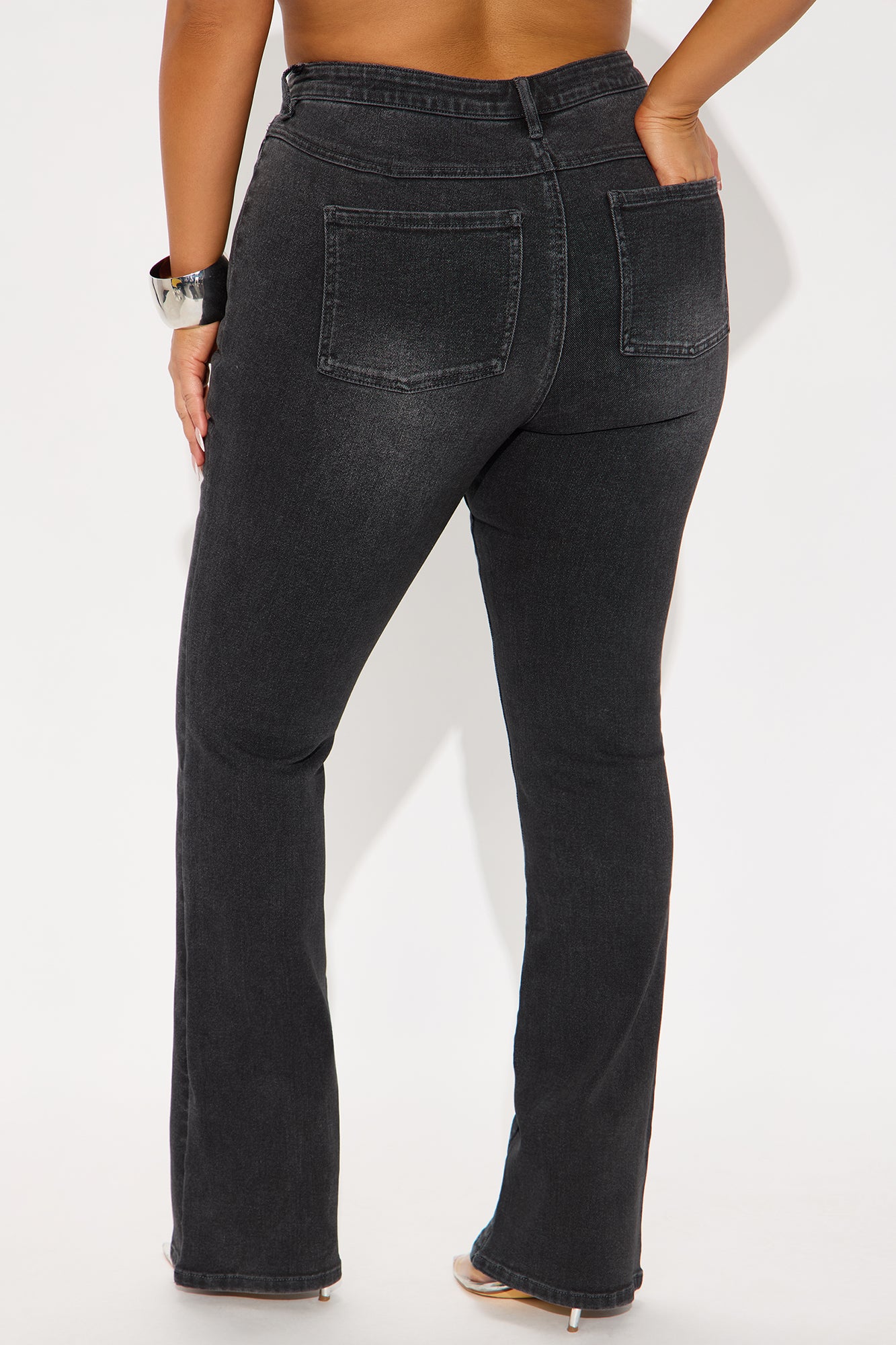 Gaby Zip Front Flare Leg Jeans - Black Wash - Image 6
