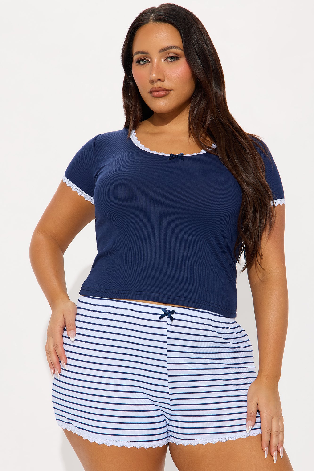 Another Nap Ribbed PJ Short Set - Navy - Image 4
