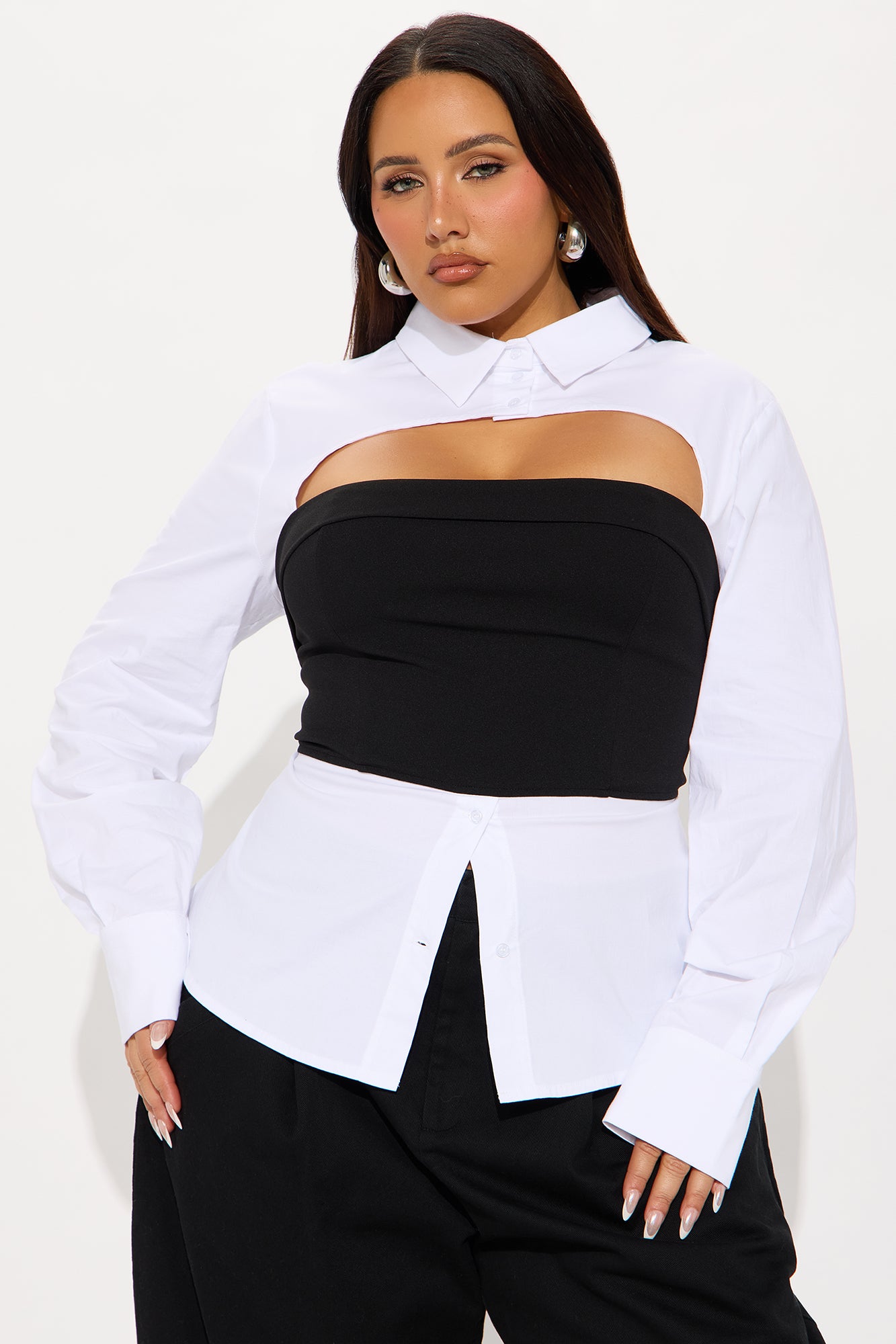 Vera Poplin Shirt - White/Black - Image 4