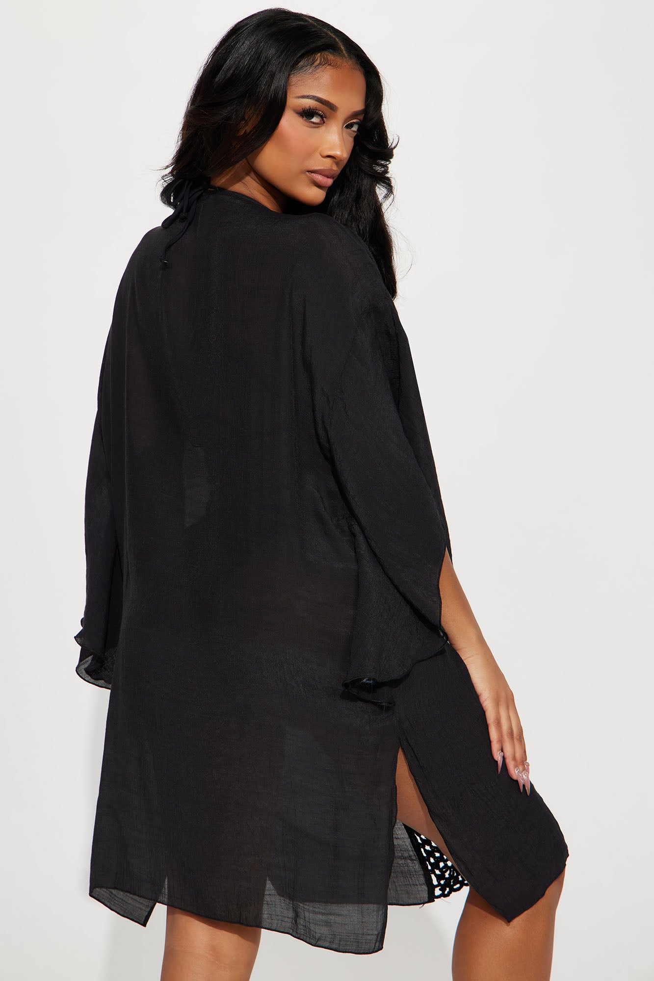 Theresa Crochet Cover Up Dress - Black - Image 3