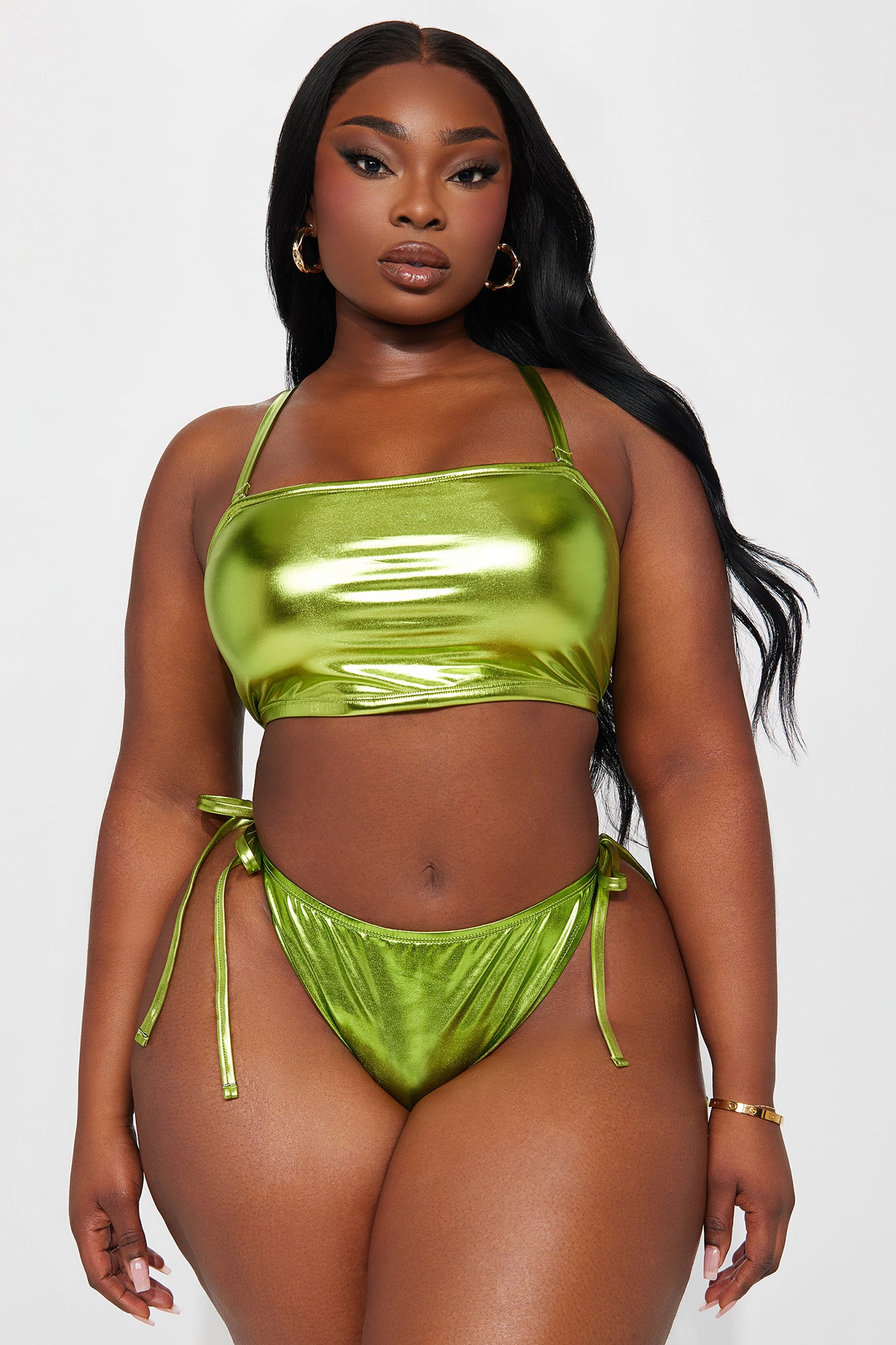 Maui Mix And Match Metallic Side Tie Bikini Bottom - Green - Image 7