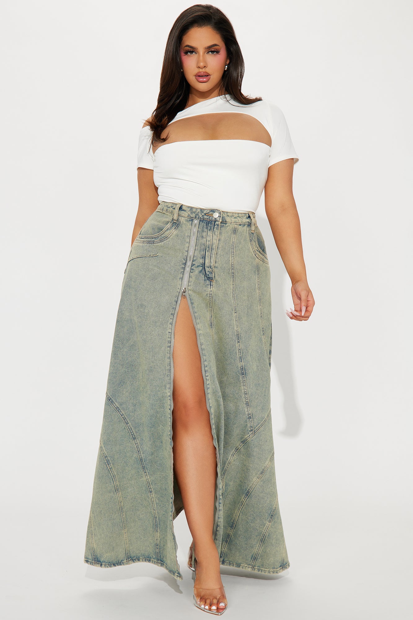Show You The Way Tinted Denim Maxi Skirt - Vintage Wash - Image 7