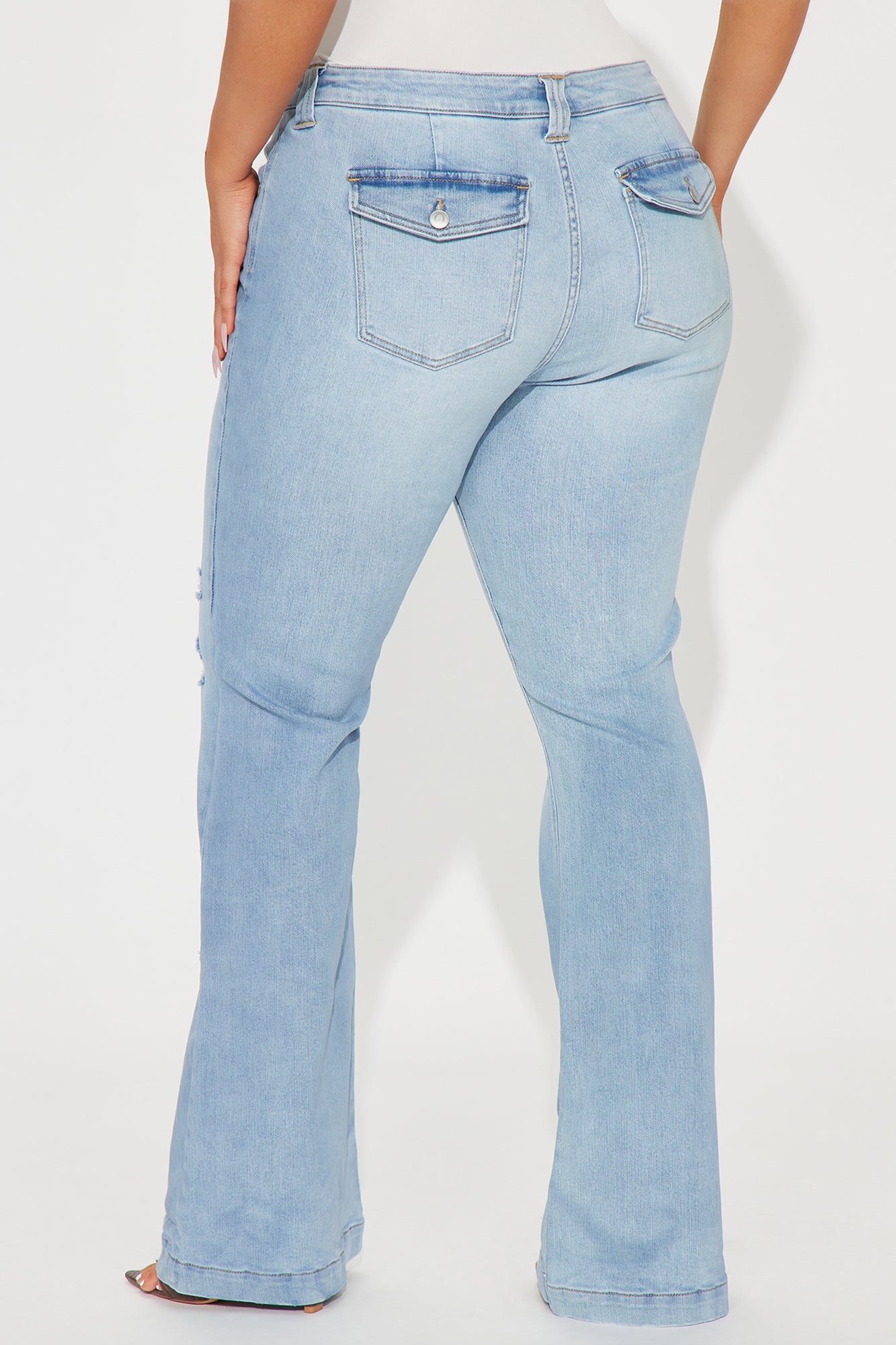 Checking It Out Stretch Flare Jeans - Light Wash - Image 6