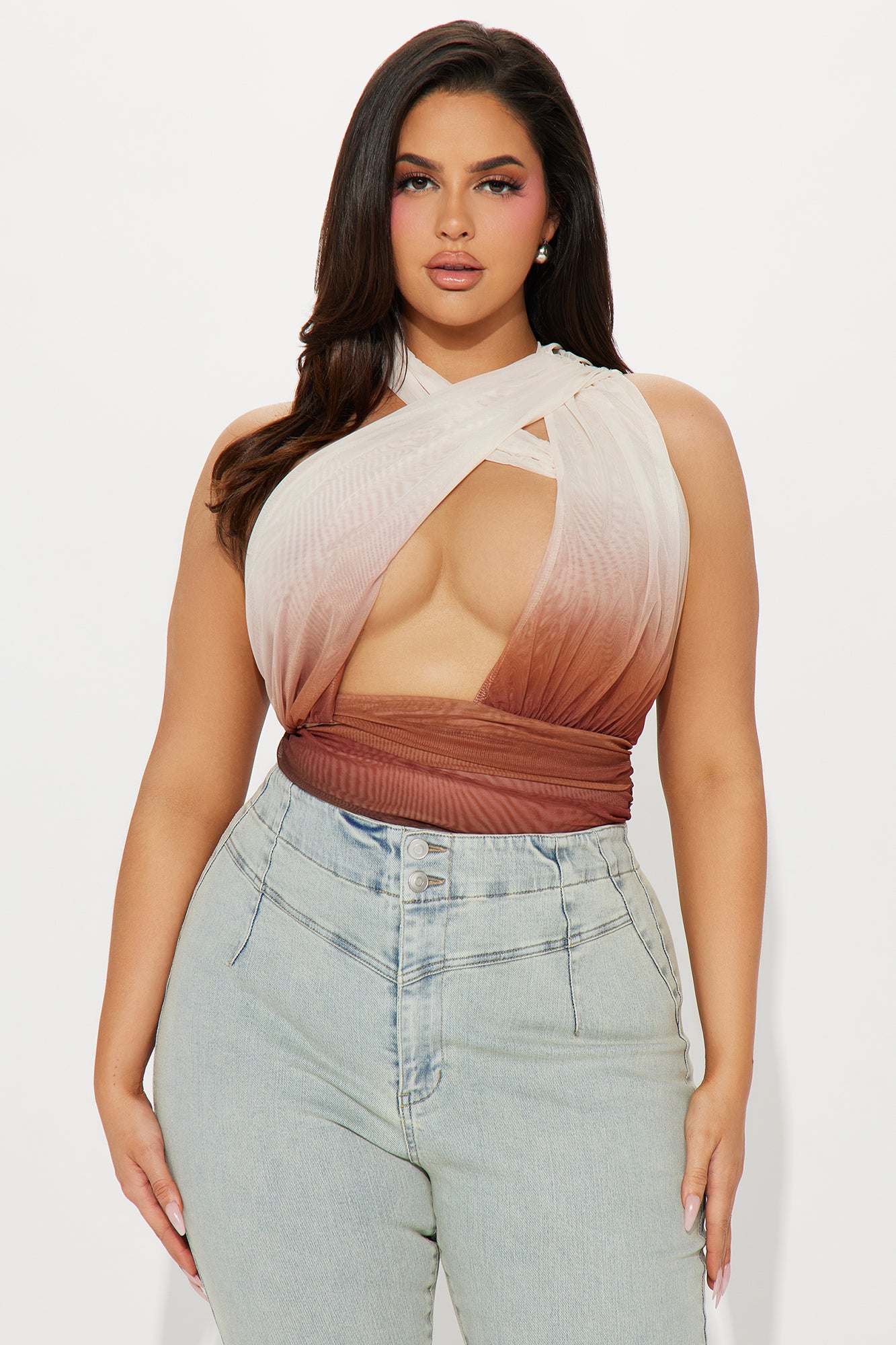 Booking Flights Mesh Bodysuit - Brown/combo - Image 7