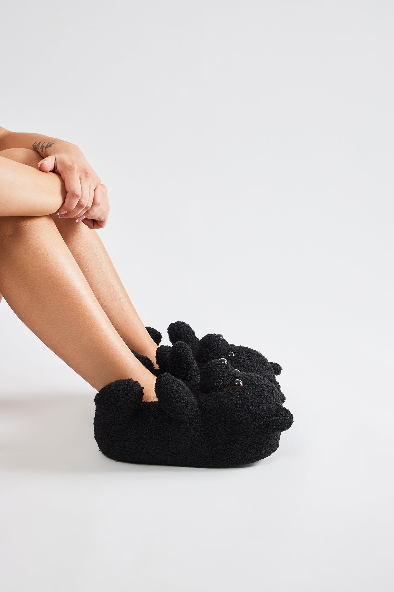 Beary Cute Sherpa Slippers - Black - Image 3