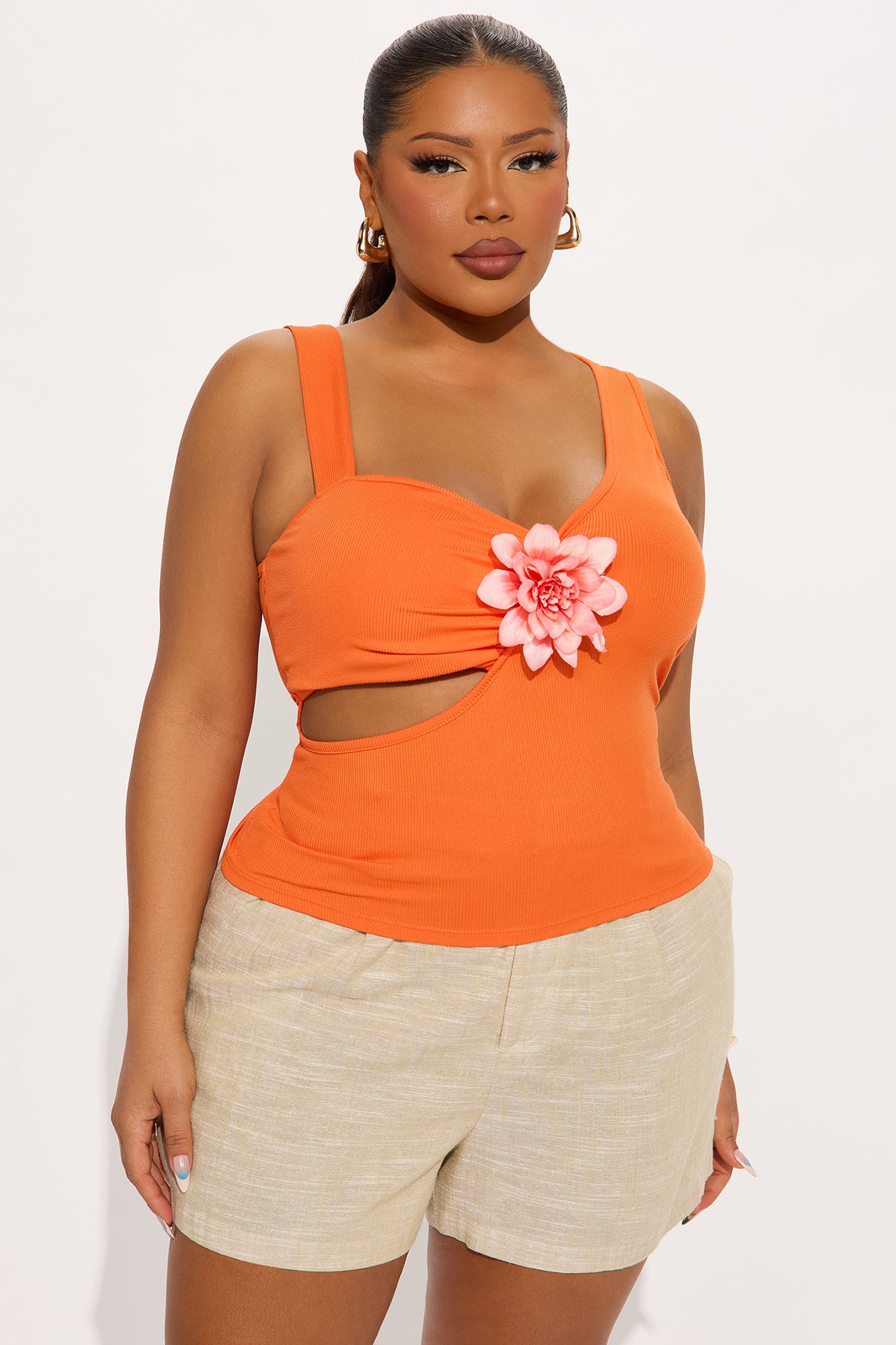 Bali Babe Ribbed Cut Out Top - Orange - Image 4
