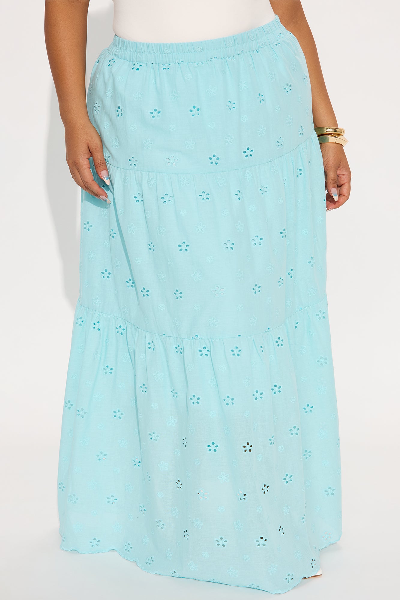 Peyton Eyelet Tiered Maxi Skirt - Blue - Image 5