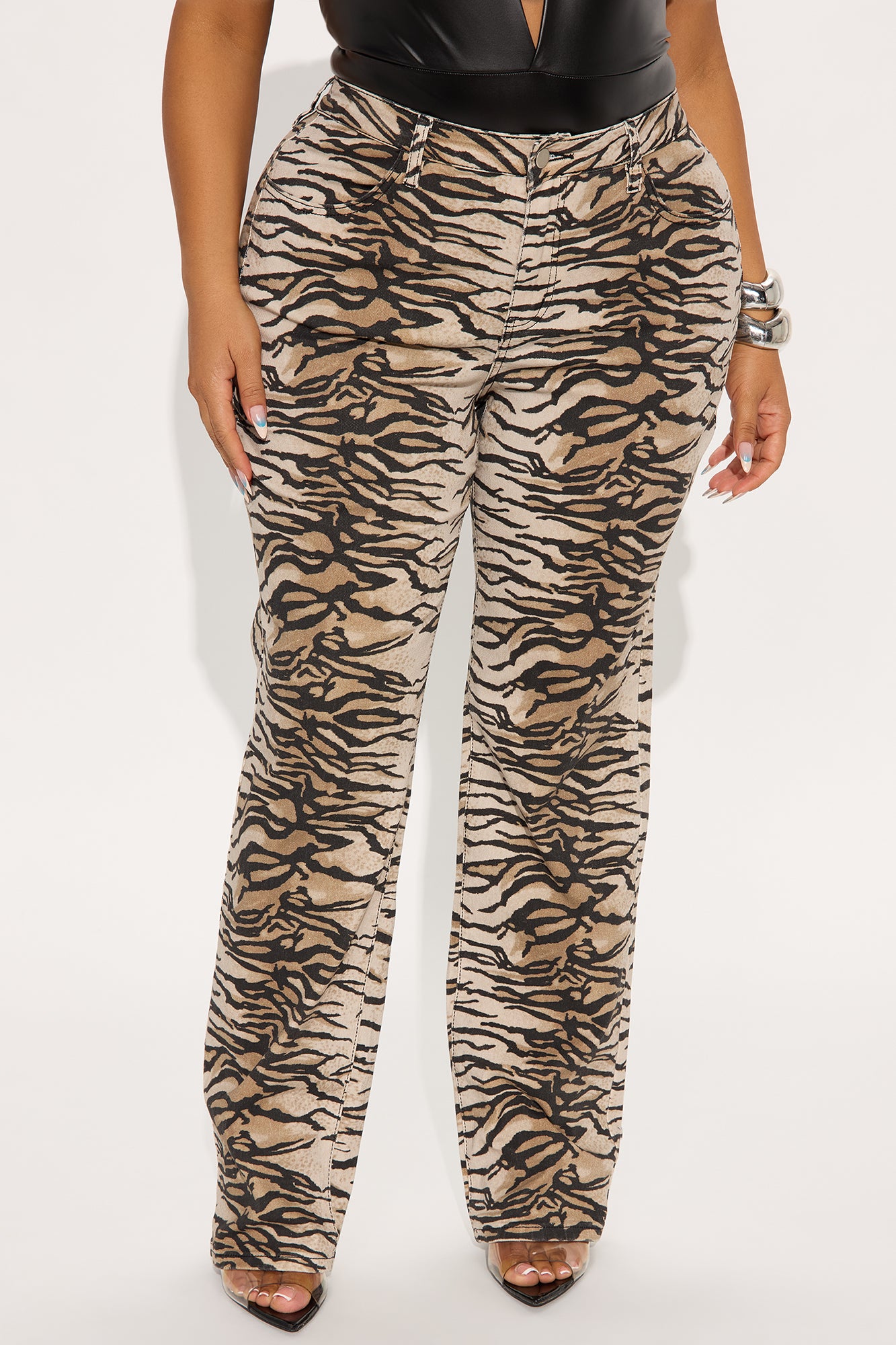 Tigress Low Rise Tiger Print Straight Leg Jeans - Taupe/combo - Image 5