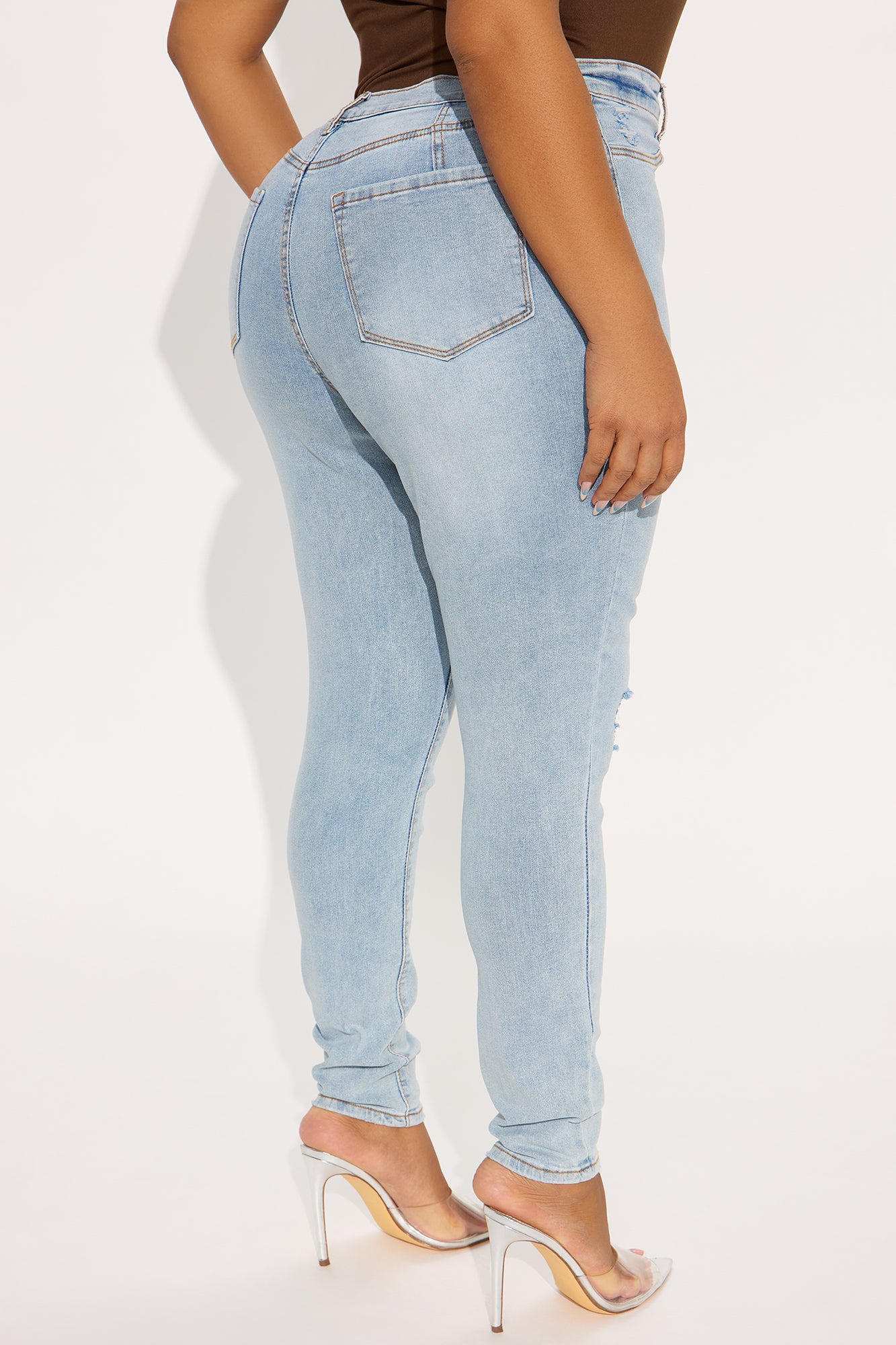 Simply Stunning Booty Lifting Ripped Skinny Jeans - Light Wash - Image 6
