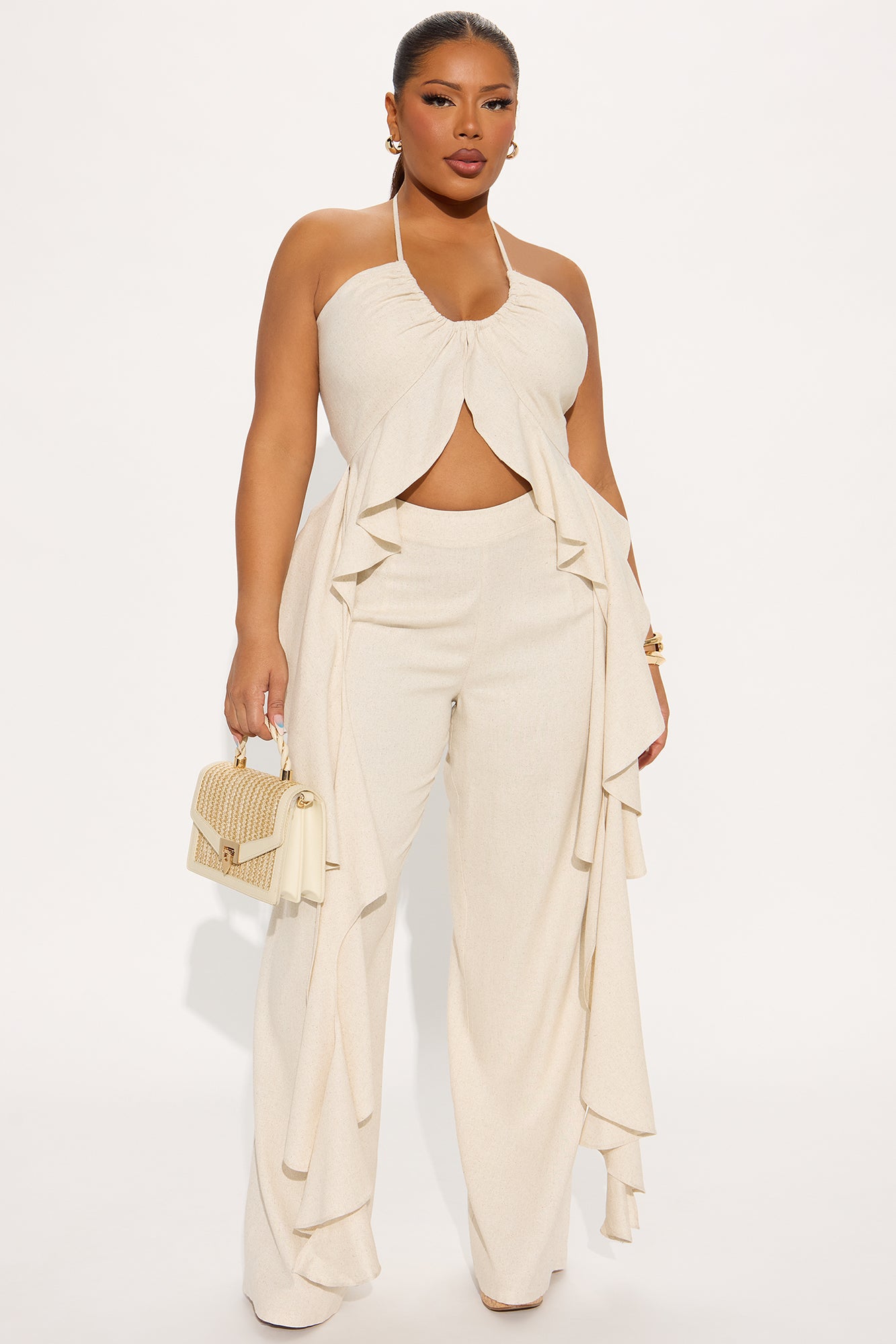 Crystal Shores Flowy Linen Pant Set - Taupe - Image 4