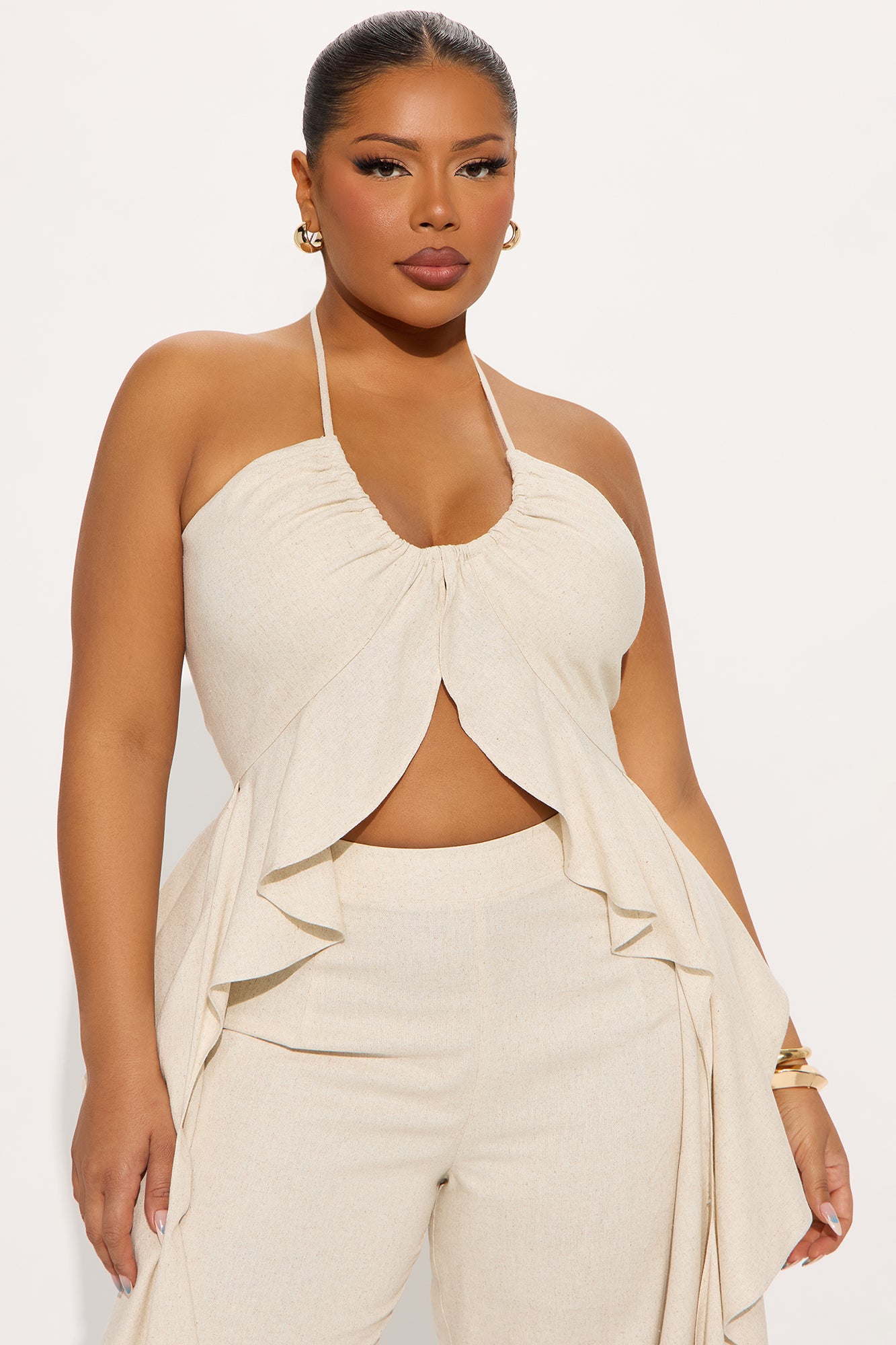 Crystal Shores Flowy Linen Pant Set - Taupe - Image 5