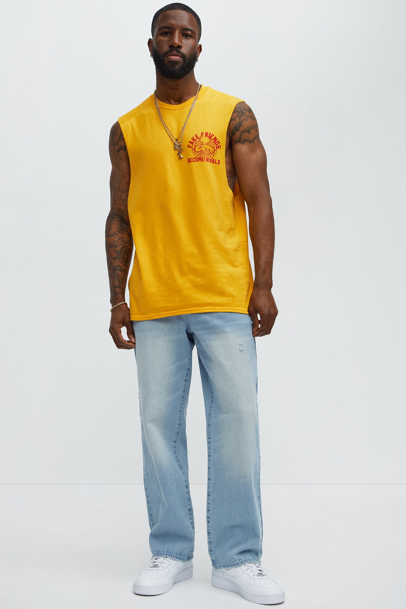 Fake Friends Muscle Tee - Gold - Image 3