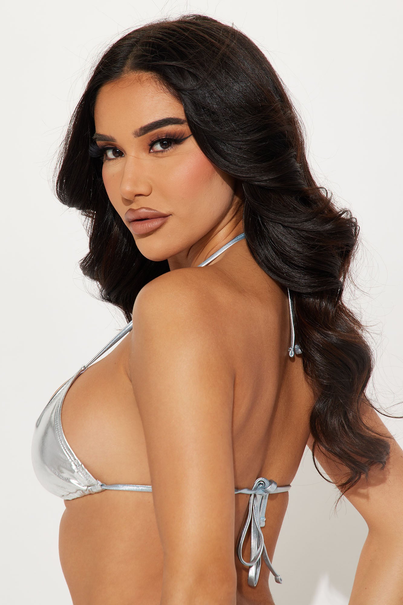 Maui Mix And Match Metallic Triangle Bikini Top - Silver - Image 3