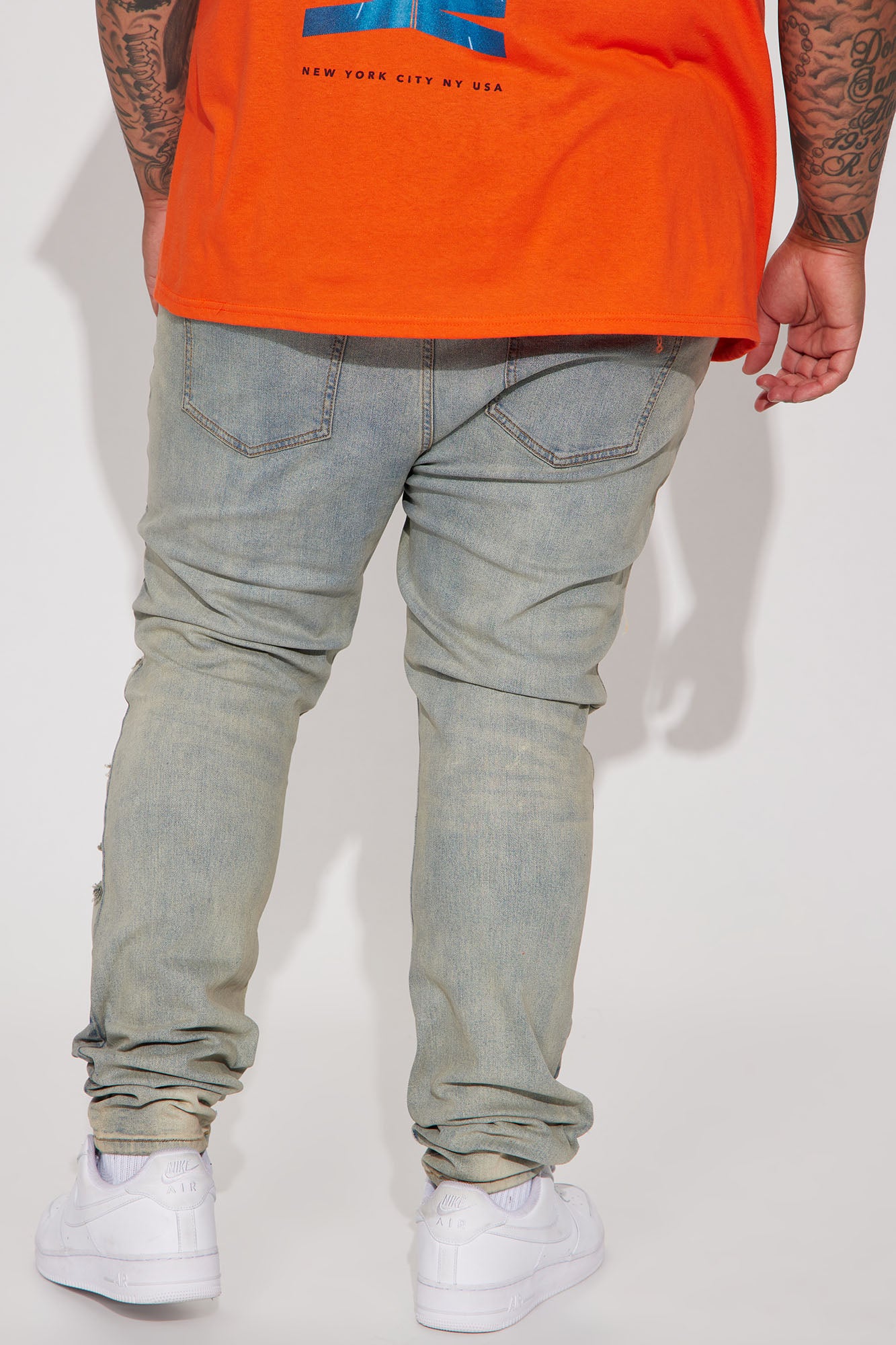 Out Of Control Destroyed Vintage Stacked Skinny Jeans - Vintage Blue Wash - Image 7