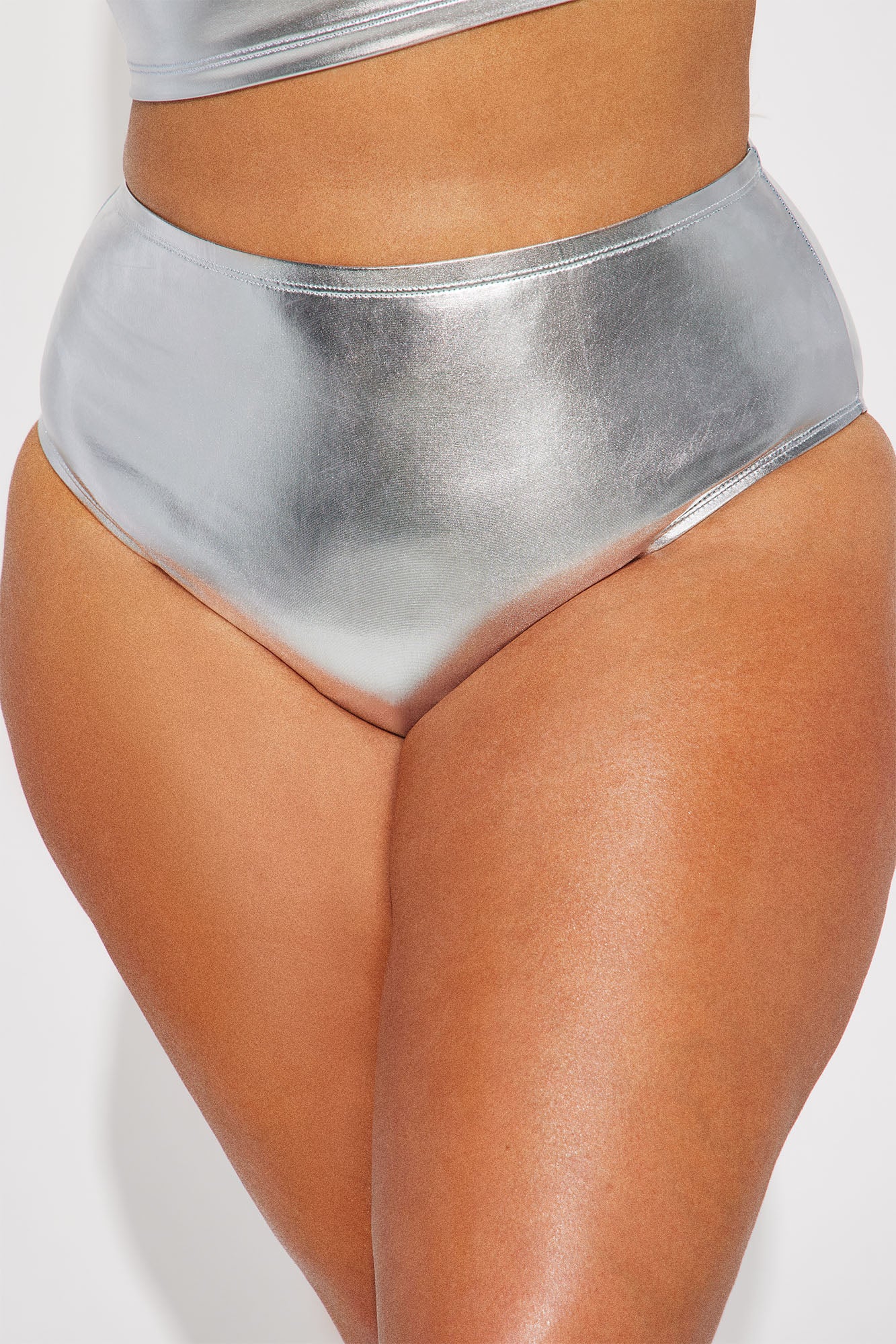 Maui Mix And Match Metallic High Rise Bikini Bottom - Silver - Image 5