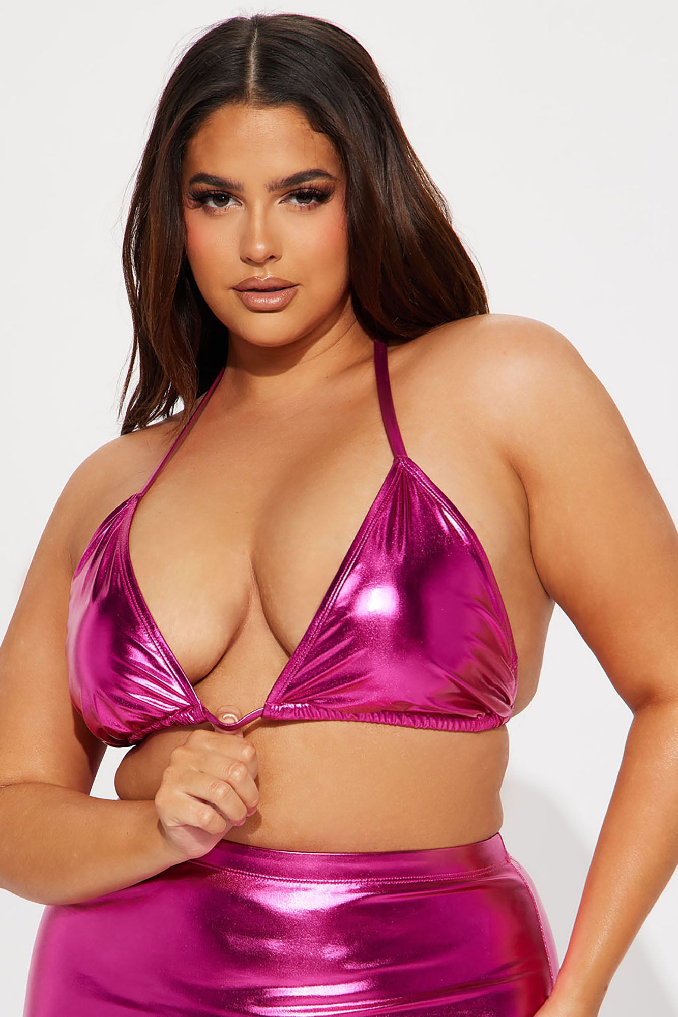 Maui Mix And Match Metallic Triangle Bikini Top - Pink - Image 8