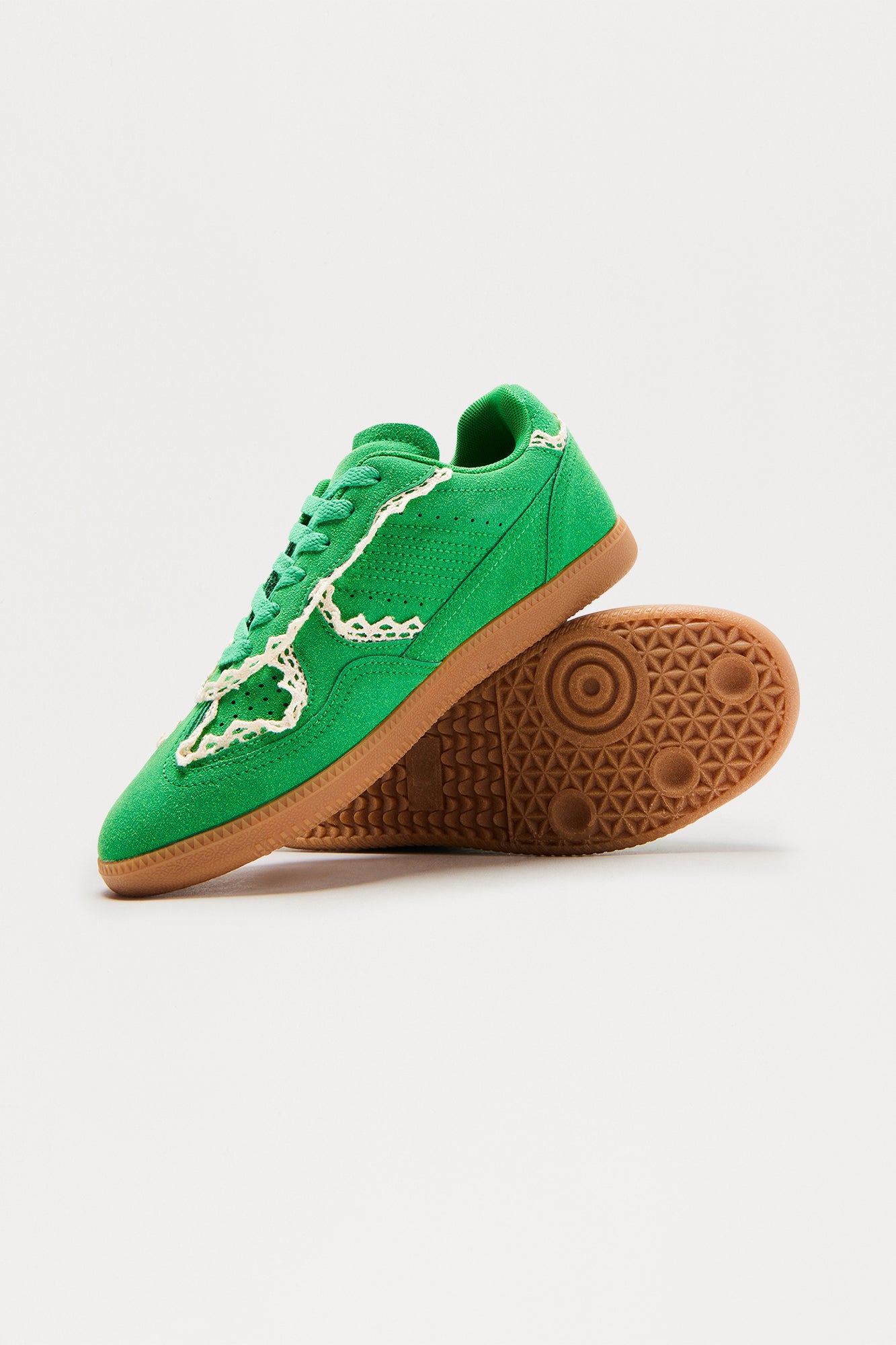 Teo Lace Trim Faux Suede Sneakers - Green - Image 3