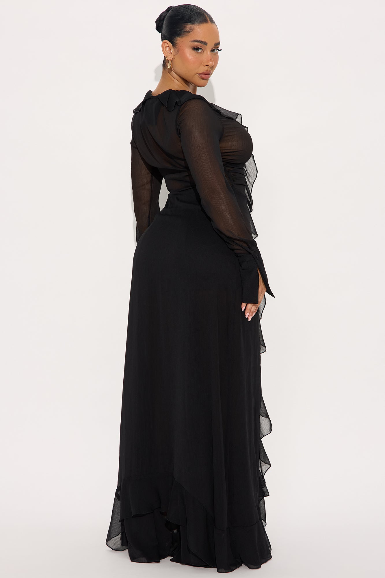 Lia Flowy Chiffon Wide Leg Pant Set - Black - Image 3