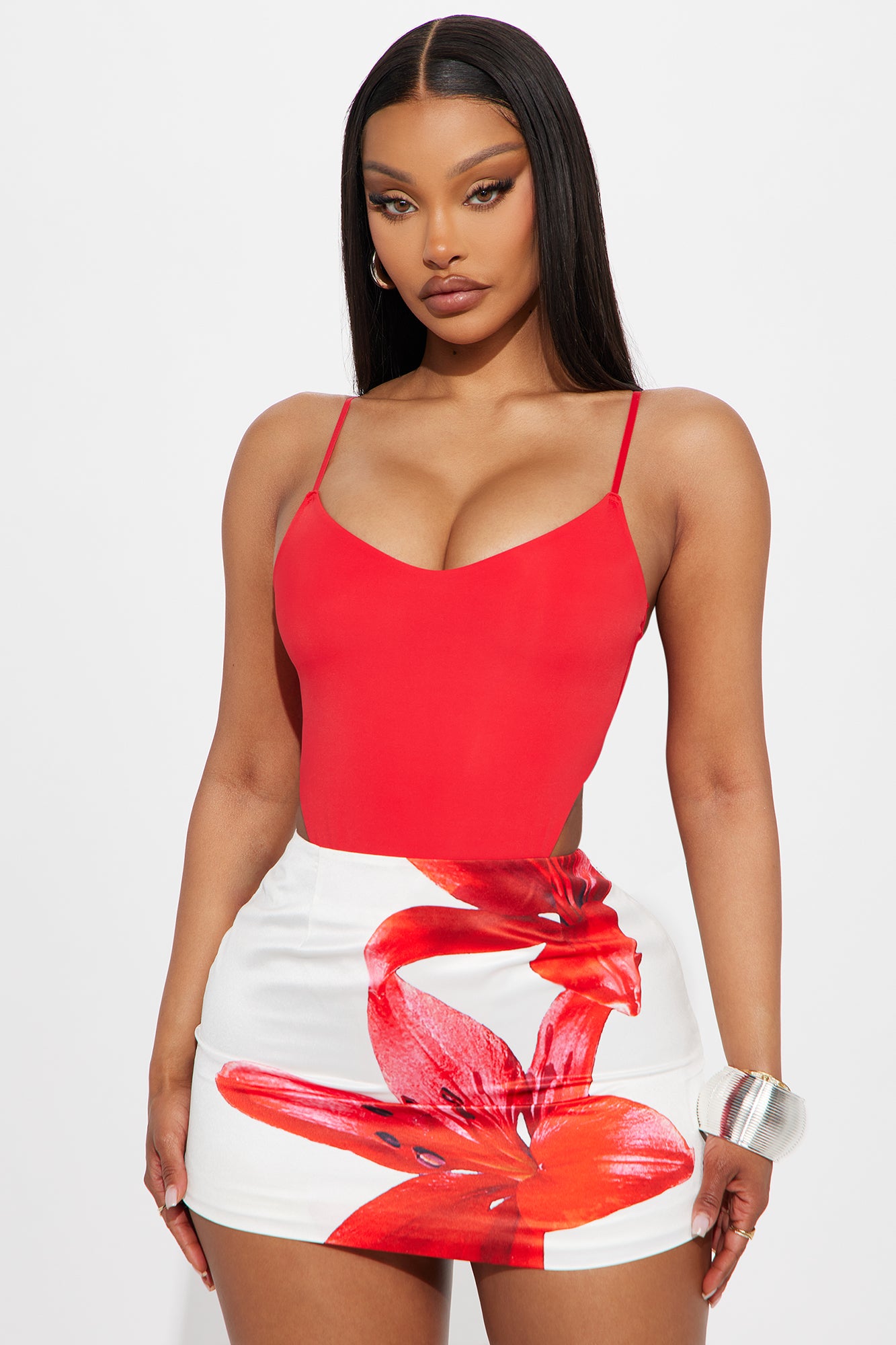 Wilma Double Lined High Cut Bodysuit - Red - Image 3