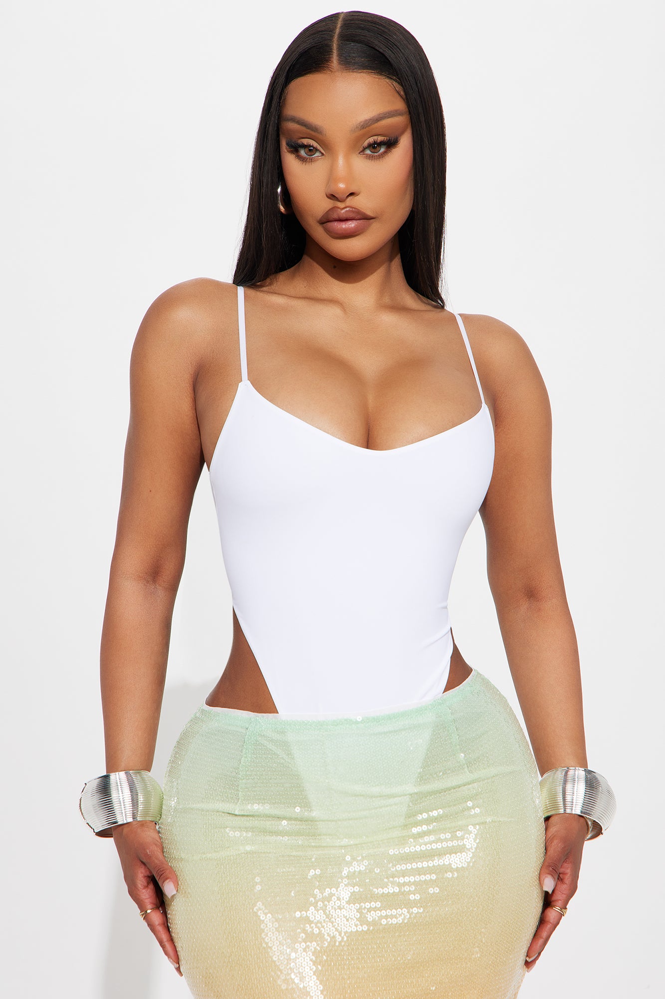 Wilma Double Lined High Cut Bodysuit - White - Image 3