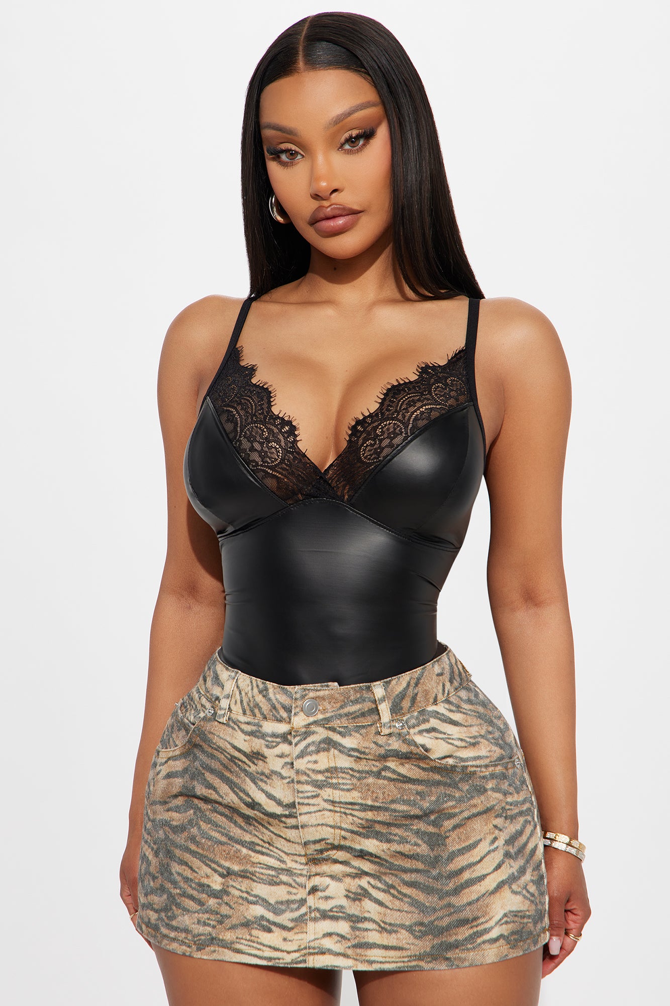 Effie Faux Leather Bodysuit - Black - Image 3