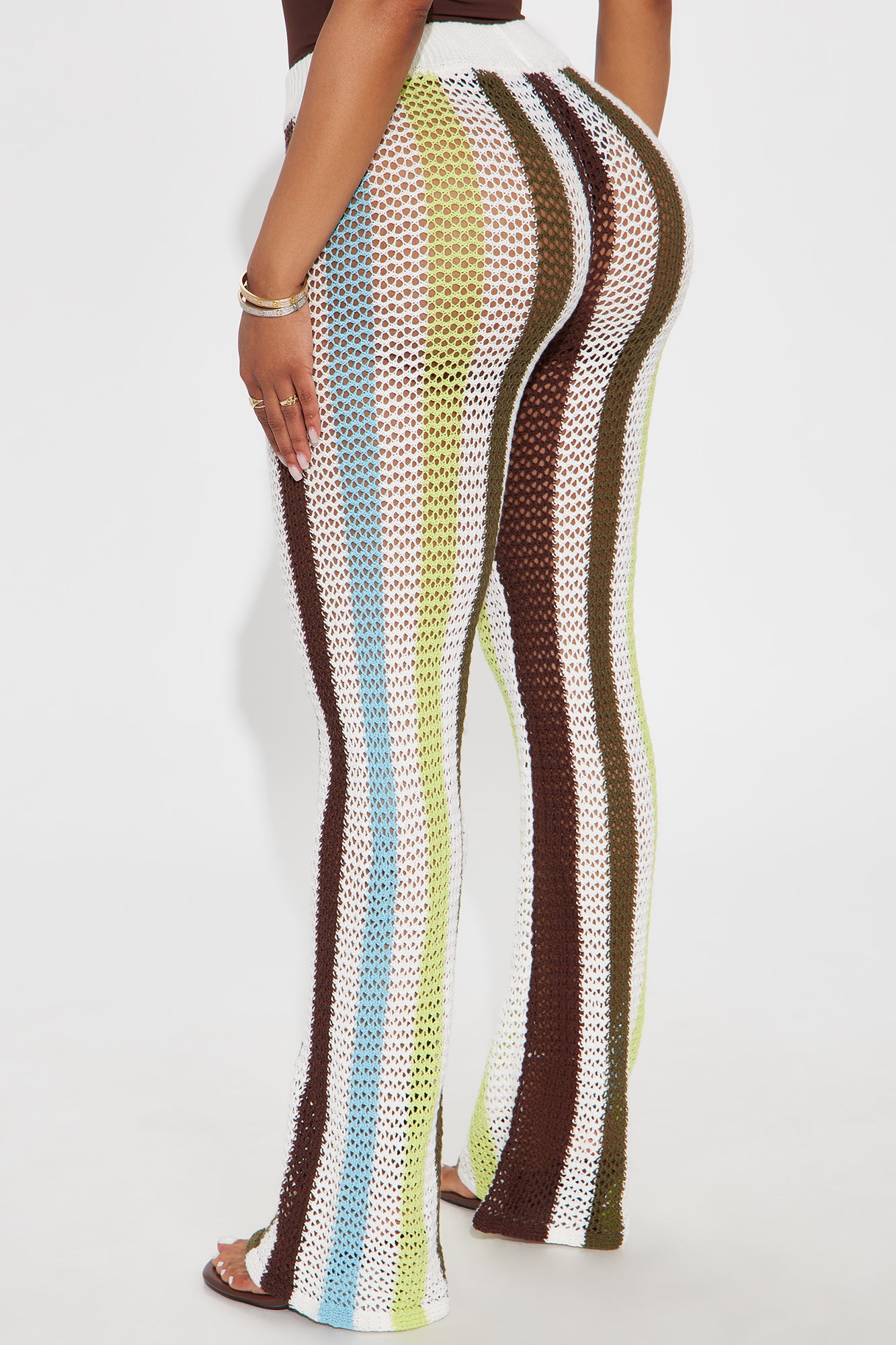 Thriving In The Mykonos Sun Striped Crochet Flare Pant - Green/combo - Image 3