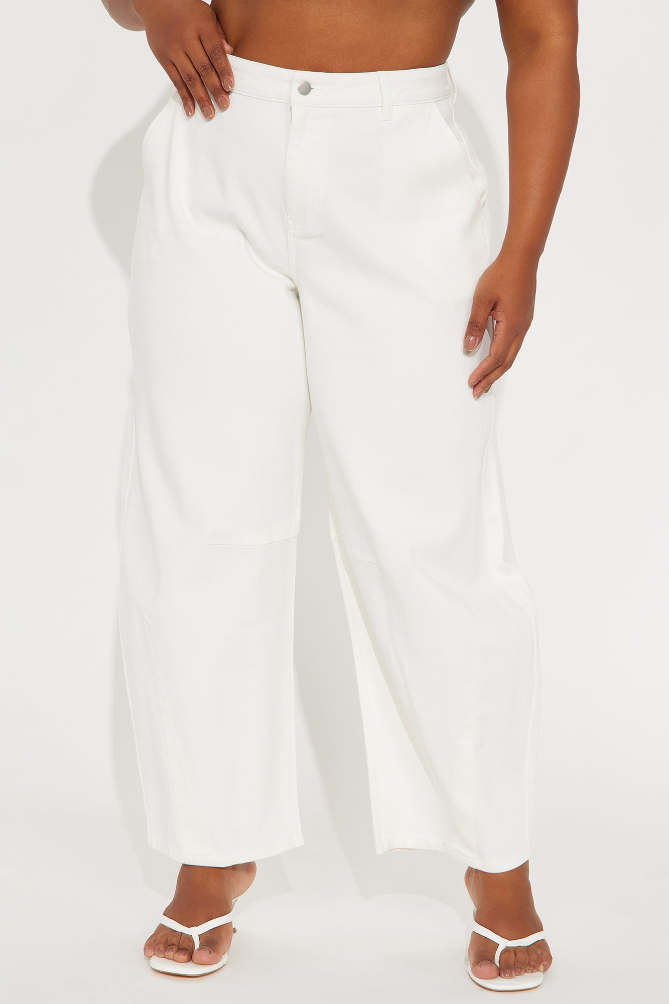 Myka Wide Leg Twill Barrel Pant - White - Image 6