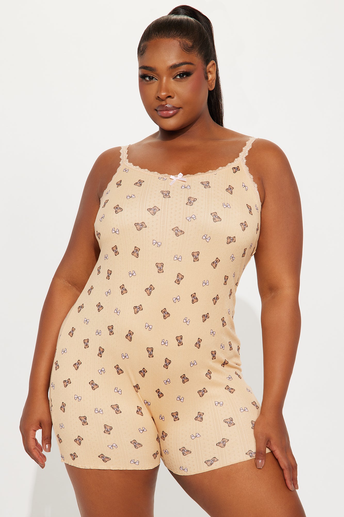 Cuddle Me Teddy Pointelle Cami PJ Romper Onesie - Brown - Image 4