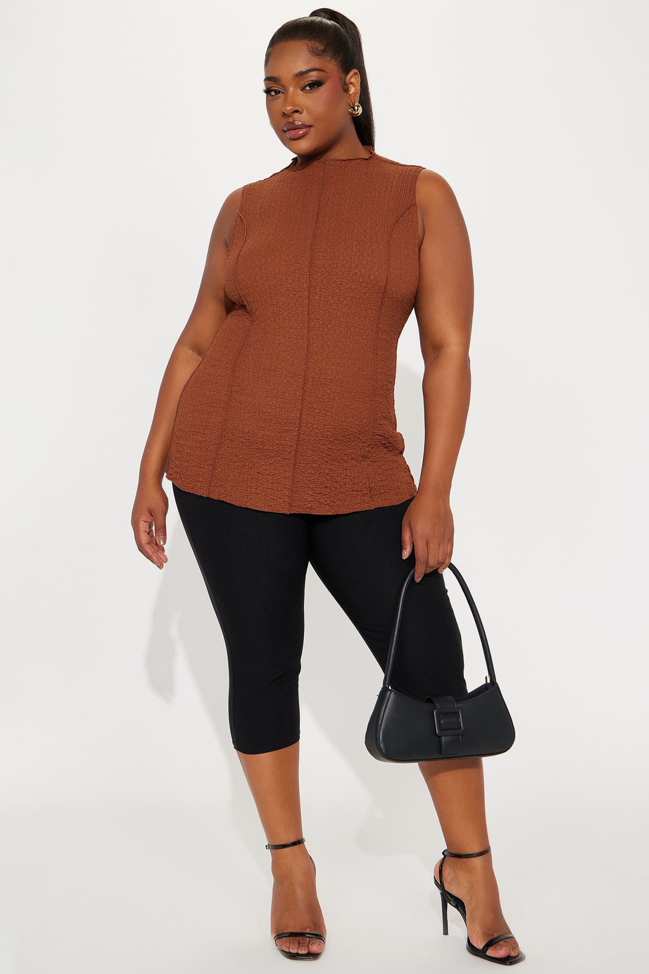 Kiara Sleeveless Mock Neck Top - Brown - Image 5