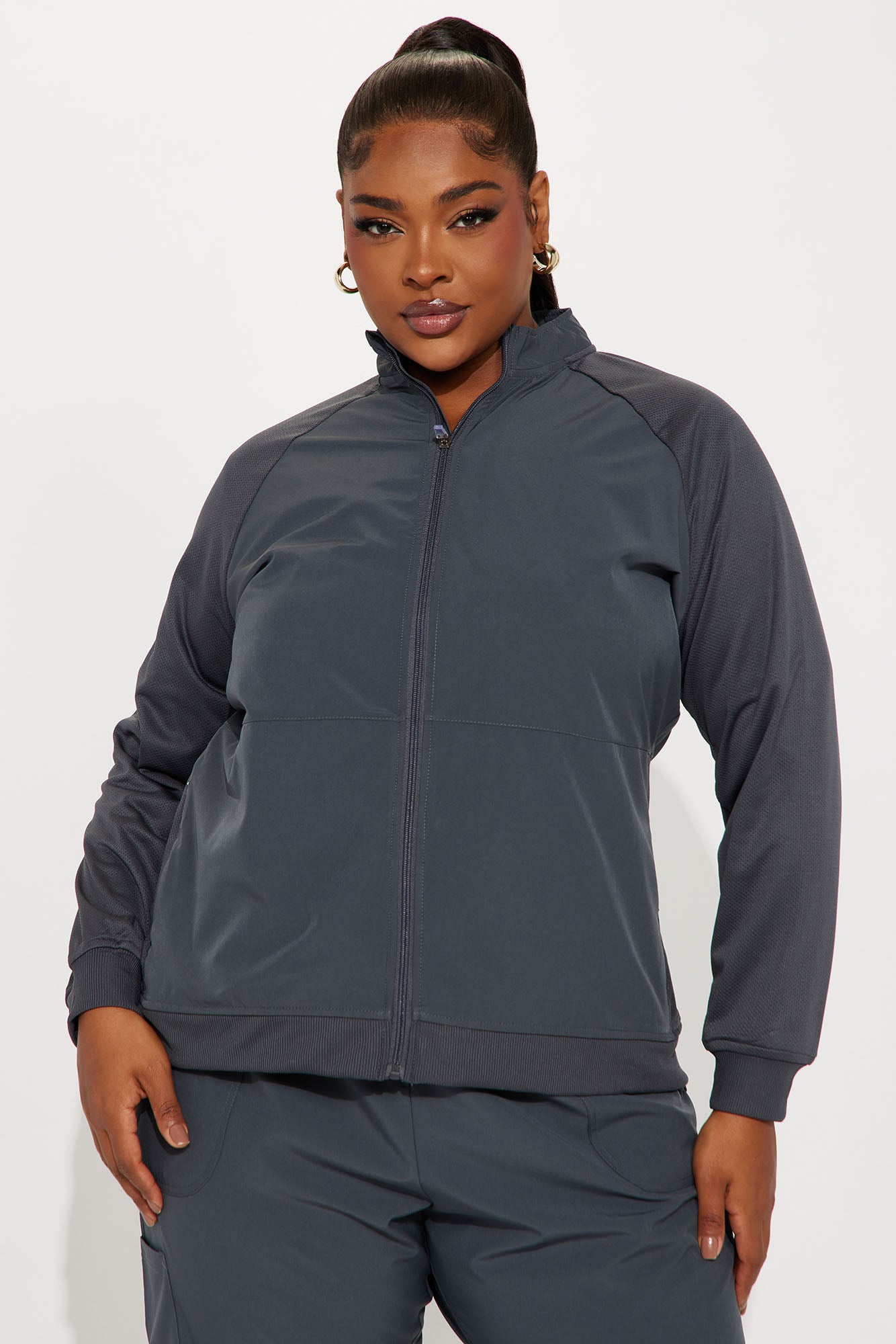 Full Shift Stretch Scrub Uniform Zip Up Jacket - Charcoal - Image 5