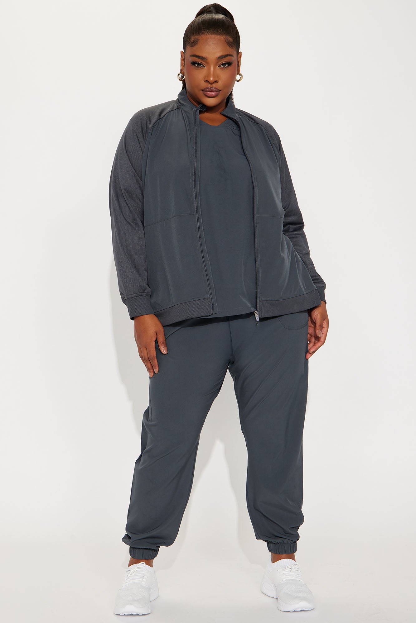 Full Shift Stretch Scrub Uniform Zip Up Jacket - Charcoal - Image 6