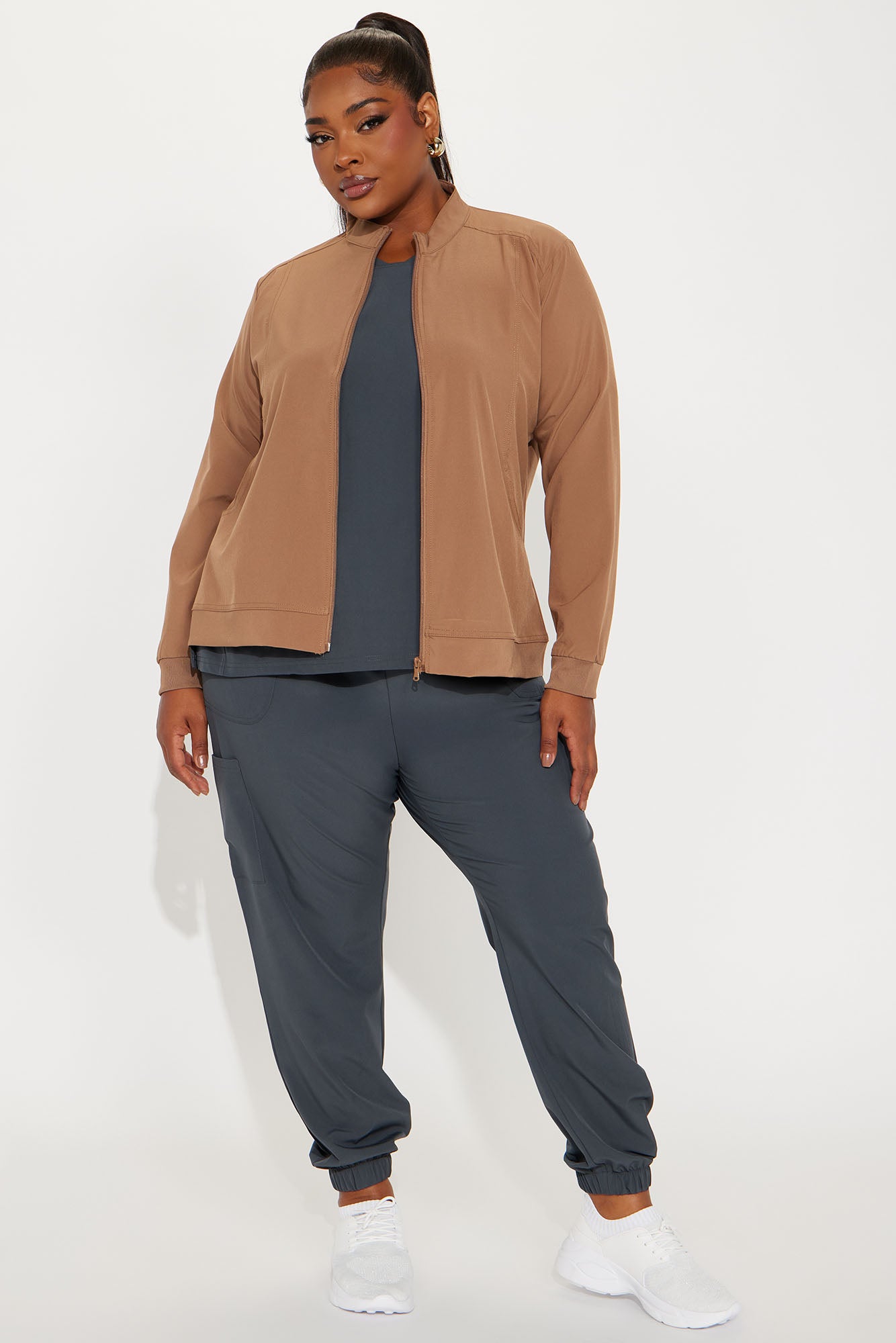On The Daily Scrub Uniform Zip Up Jacket - Chocolate - Image 6
