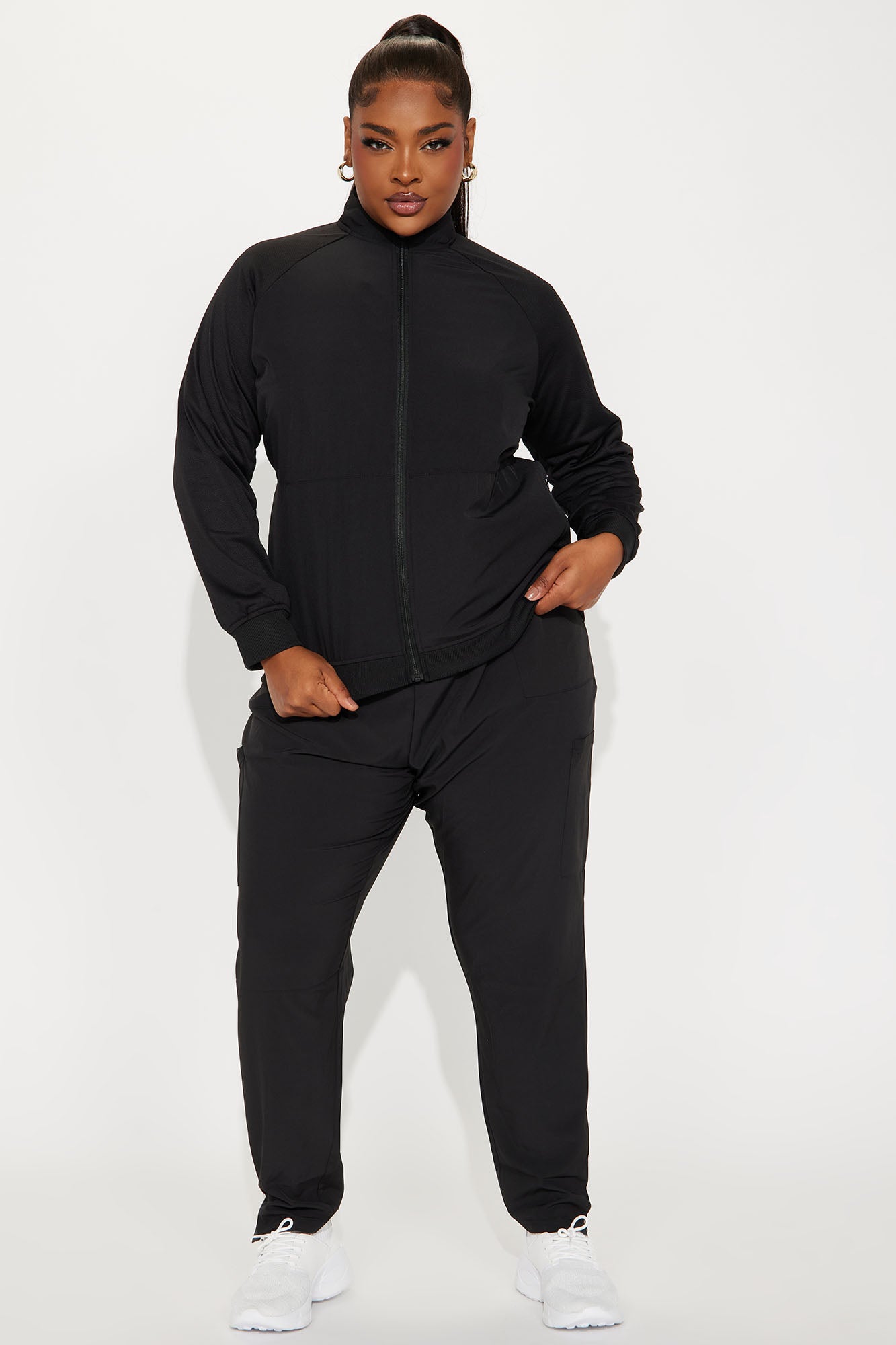 Full Shift Stretch Scrub Uniform Zip Up Jacket - Black - Image 7