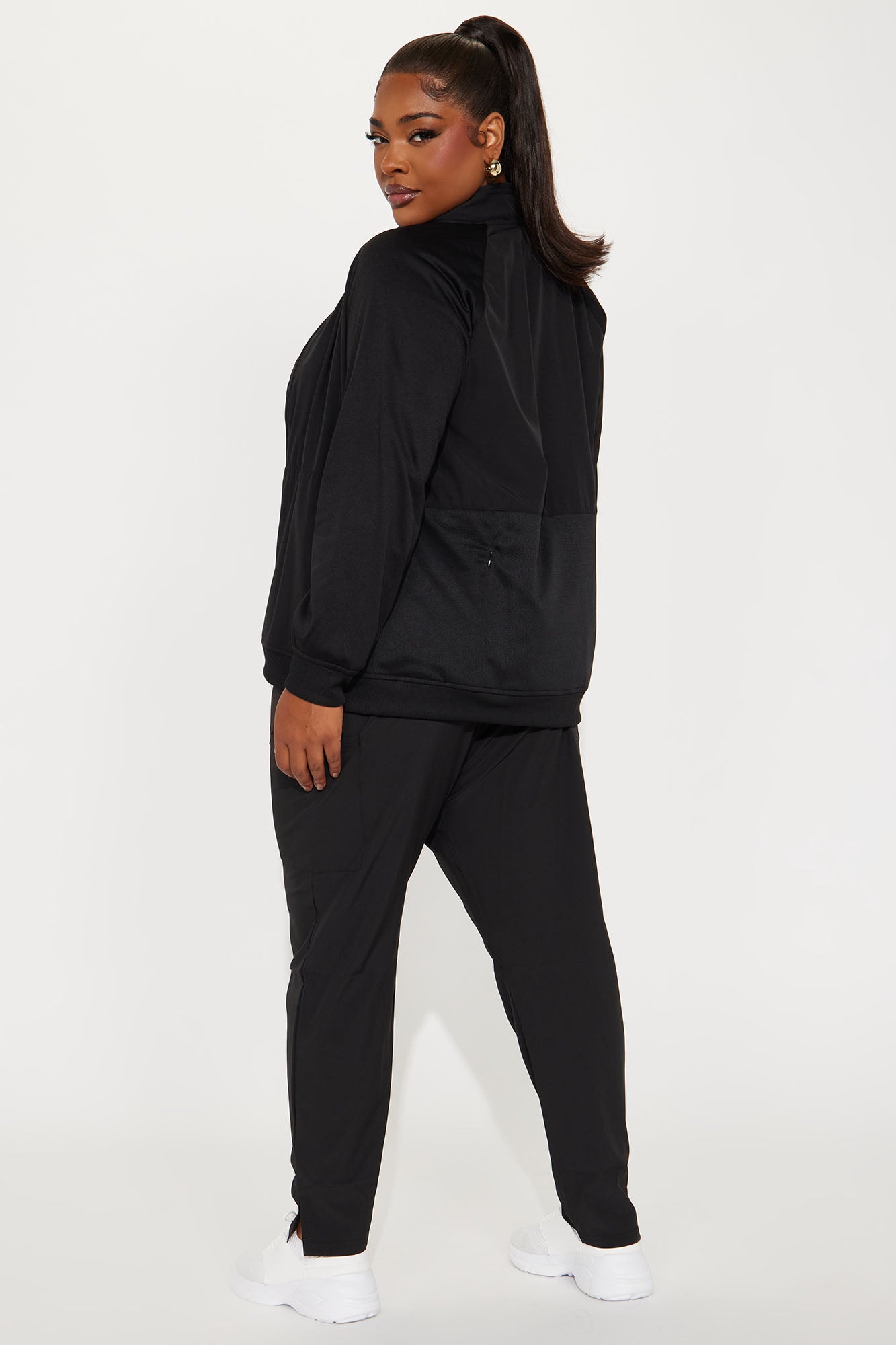 Full Shift Stretch Scrub Uniform Zip Up Jacket - Black - Image 8