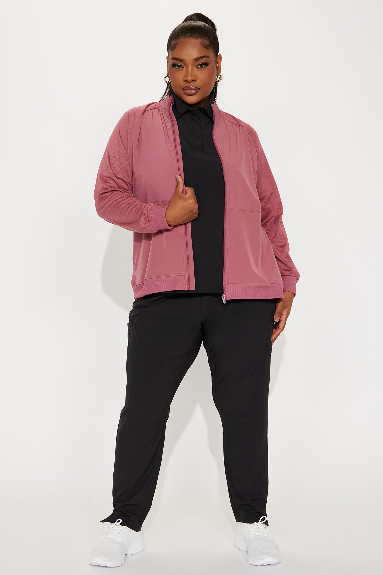 Full Shift Stretch Scrub Uniform Zip Up Jacket - Rose - Image 5