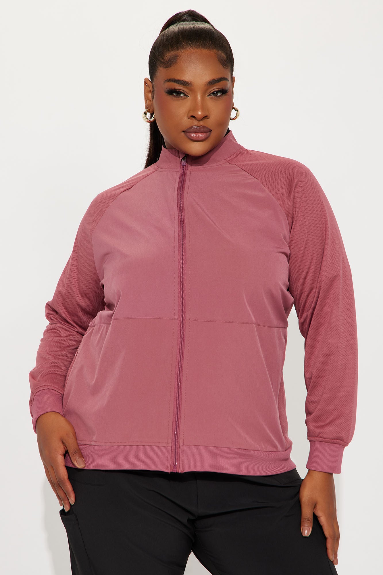 Full Shift Stretch Scrub Uniform Zip Up Jacket - Rose - Image 4